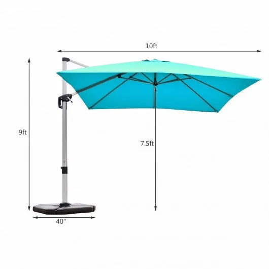 10 Ft 360 Degree Tilt Aluminum Square Patio Offset Cantilever Umbrella-Blue