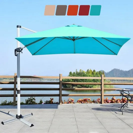 10 Ft 360 Degree Tilt Aluminum Square Patio Offset Cantilever Umbrella-Blue