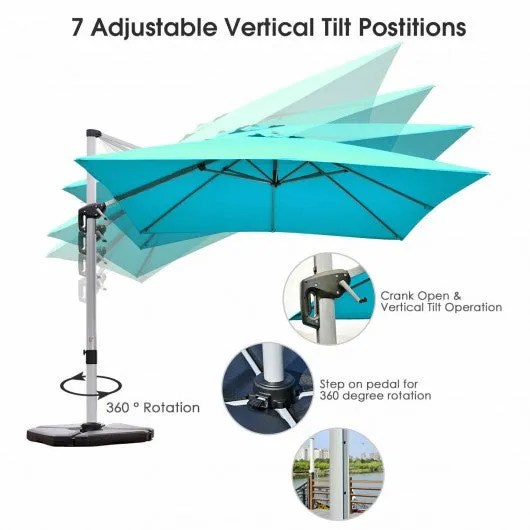 10 Ft 360 Degree Tilt Aluminum Square Patio Offset Cantilever Umbrella-Blue