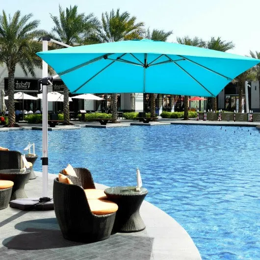 10 Ft 360 Degree Tilt Aluminum Square Patio Offset Cantilever Umbrella-Blue