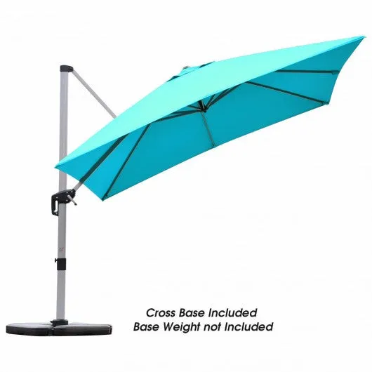 10 Ft 360 Degree Tilt Aluminum Square Patio Offset Cantilever Umbrella-Blue
