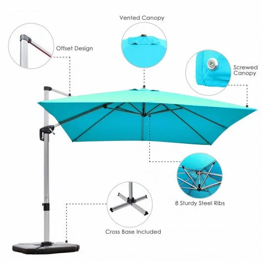 10 Ft 360 Degree Tilt Aluminum Square Patio Offset Cantilever Umbrella-Blue