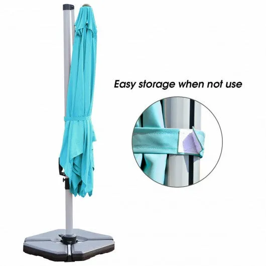 10 Ft 360 Degree Tilt Aluminum Square Patio Offset Cantilever Umbrella-Blue