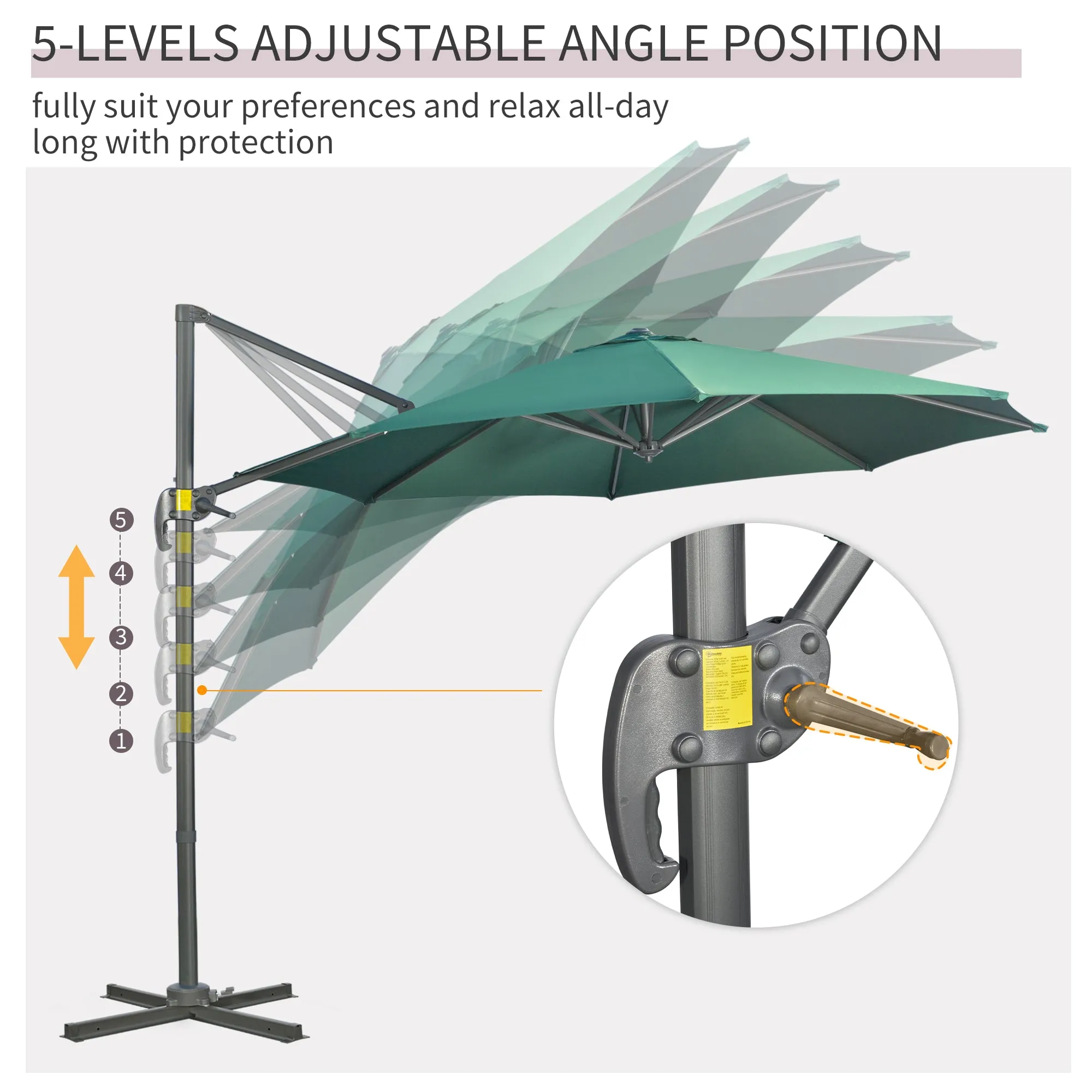 3 x 3(m) Cantilever Parasol with Cross Base, Garden Umbrella with 360¬∞ Rotation, Crank Handle and Tilt for Outdoor, Patio, Green