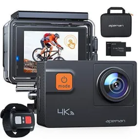 APEMAN 4K 60FPS Action Camera A87,Touch Screen 20MP Wi-Fi EIS 8X Zoom Remotor Control Sports Cam 40M Waterproof Underwater Vlog Camcoder with Mounting Accessories Kit and Carrying Case