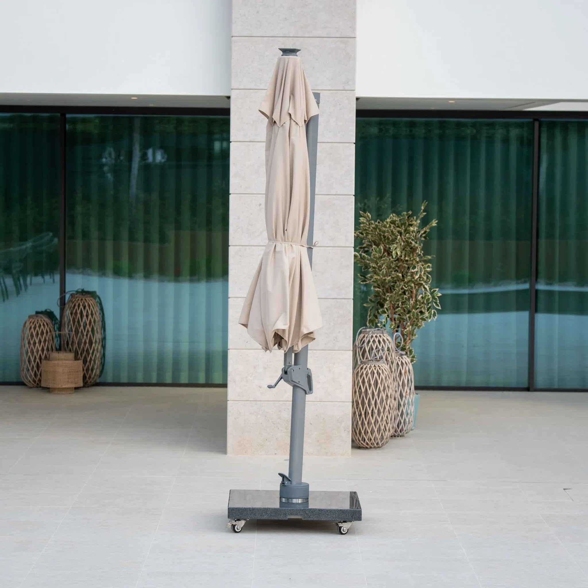 Ares 3.5m Round Cantilever Parasol with Solar powered LED Lights in Beige