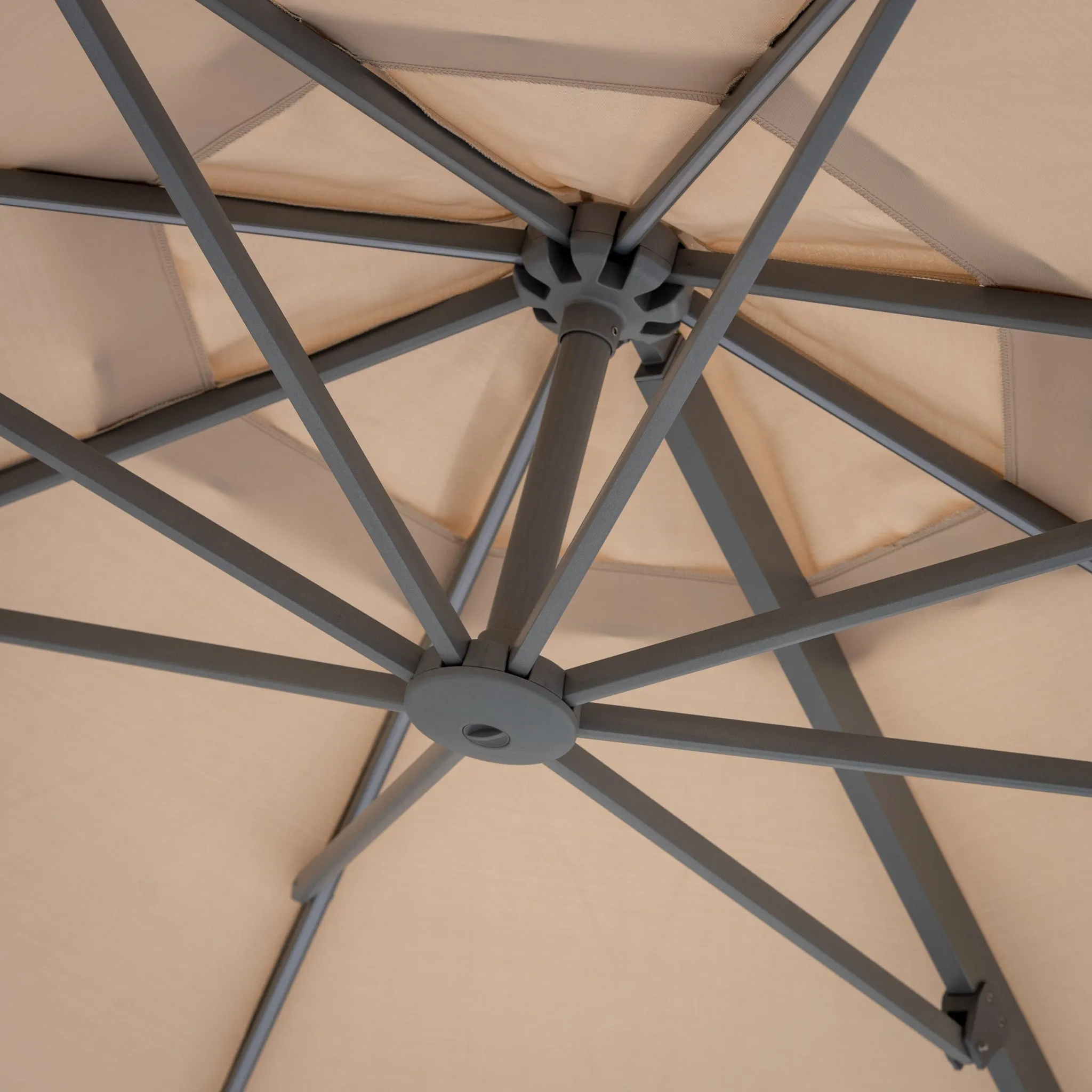 Ares 3.5m Round Cantilever Parasol with Solar powered LED Lights in Beige