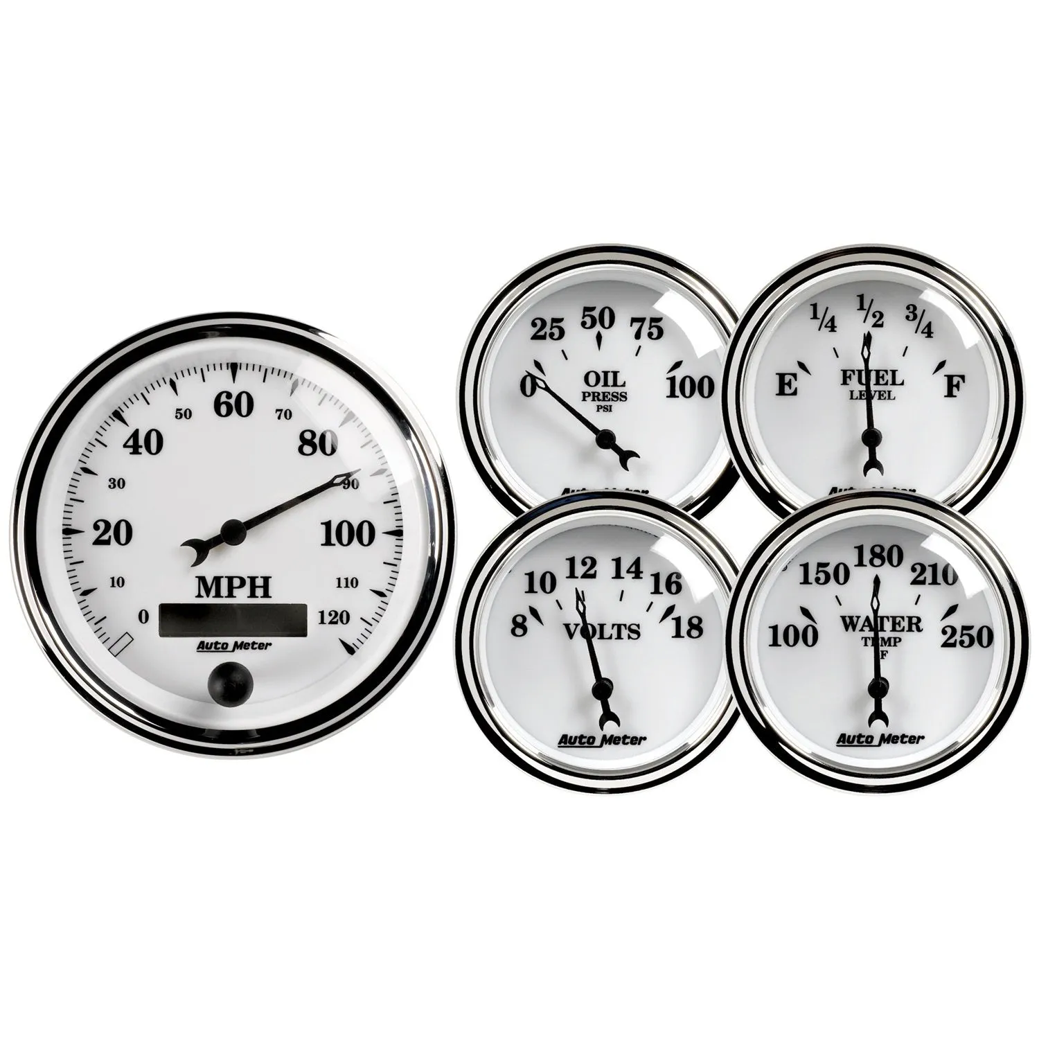 AutoMeter 1200 GAUGE KIT; 5 PC.; 3 3/8in./2 1/16in.; ELEC. SPEEDOMETER; OLD TYME WHITE II