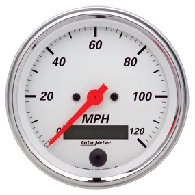 AutoMeter 1380 GAUGE; SPEEDOMETER; 3 3/8in.; 120MPH; ELEC. PROG. W/LCD ODO; ARCTIC WHITE