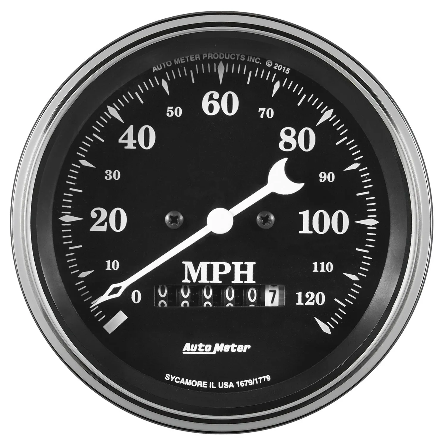 AutoMeter 1779 GAUGE; SPEEDO.; 3 3/8in.; 120MPH; ELEC. PROG. W/WHEEL ODO; OLD TYME BLACK