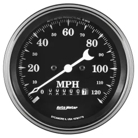 AutoMeter 1779 GAUGE; SPEEDO.; 3 3/8in.; 120MPH; ELEC. PROG. W/WHEEL ODO; OLD TYME BLACK