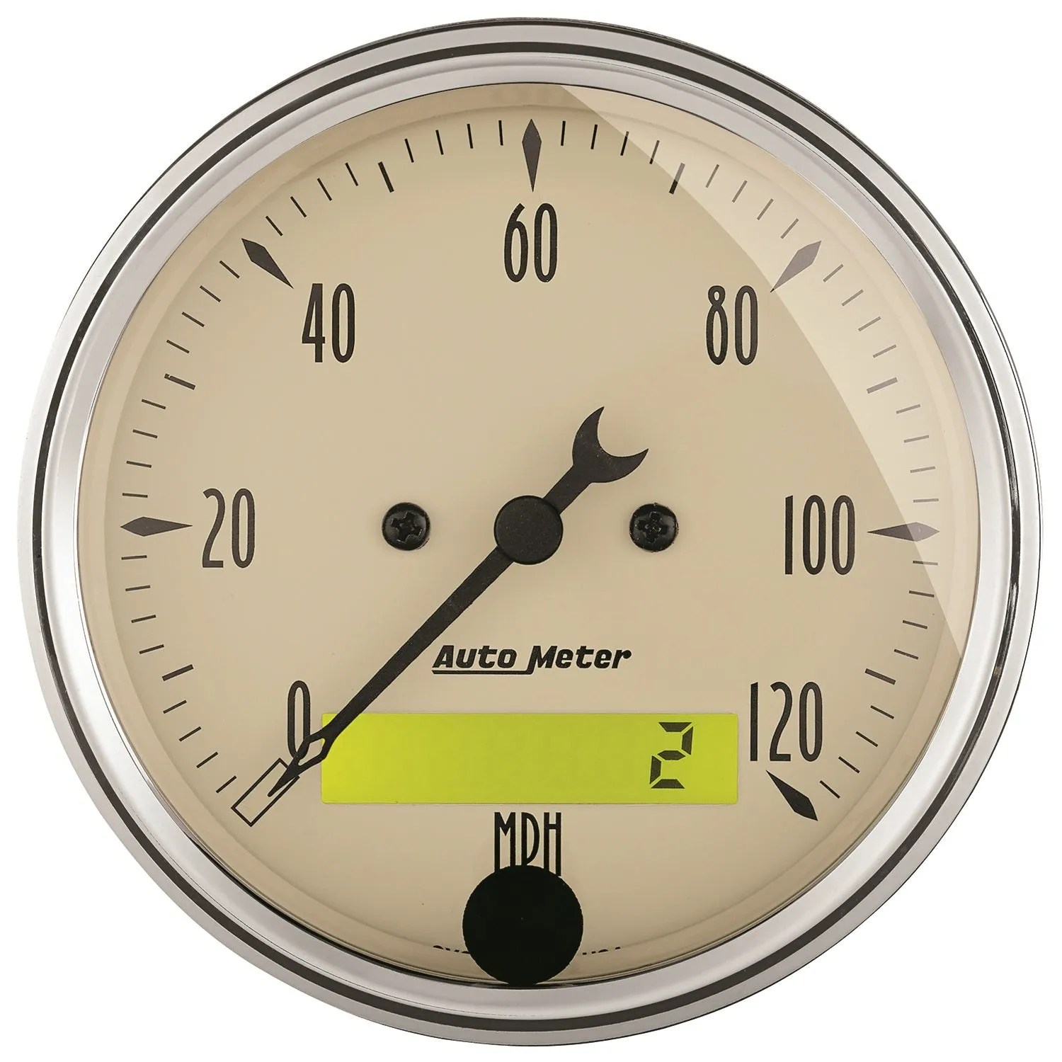 AutoMeter 1887 GAUGE; SPEEDO.; 3 1/8in.; 120MPH; ELEC. PROG. W/LCD ODO; ANTQ BEIGE