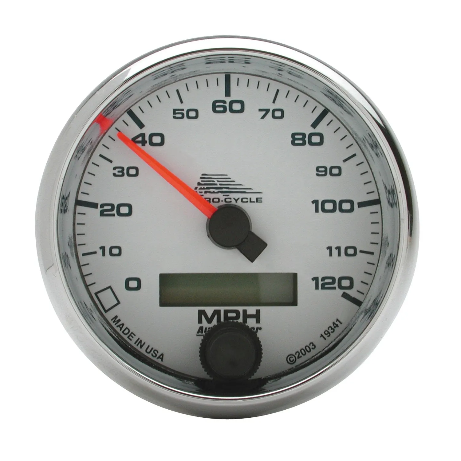 AutoMeter 19341 GAUGE; SPEEDO; 2 5/8in.; 120 MPH; ELEC; WHITE; PRO-CYCLE