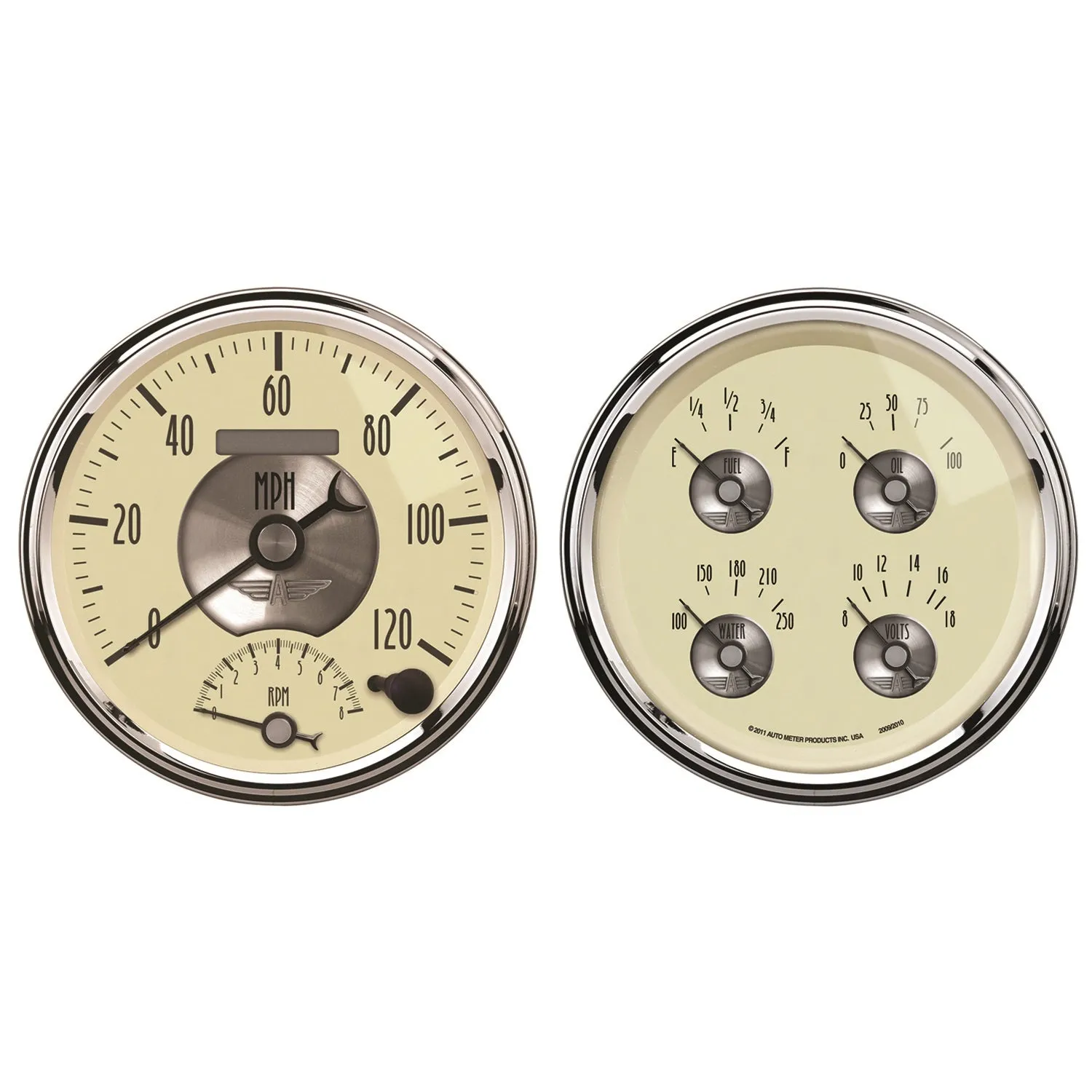 AutoMeter 2004 2 PC. GAUGE KIT; 5in. QUAD/TACH/SPEEDO; 240-33 O; PRESTIGE ANTQ. IVORY