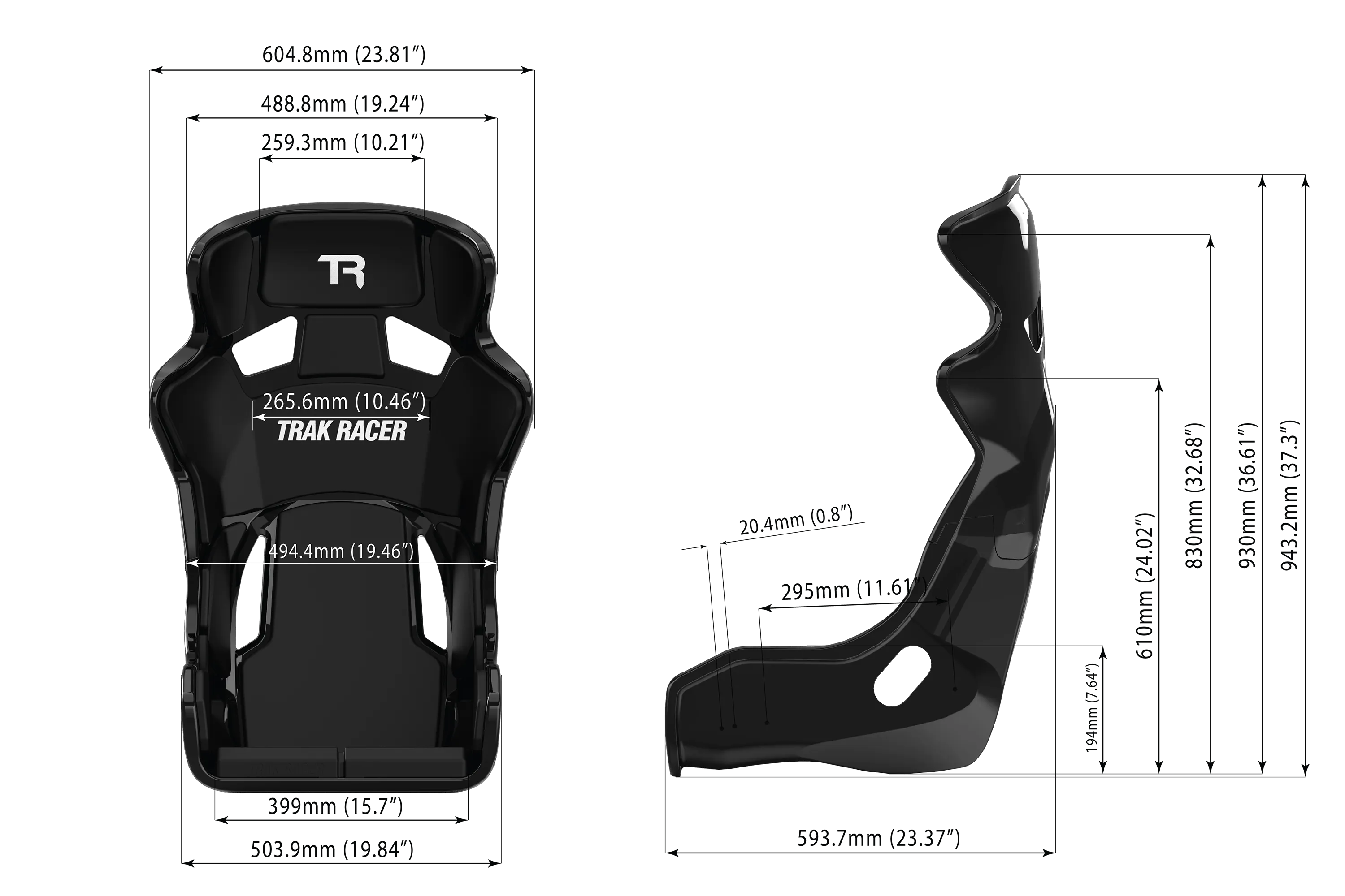 Black GT Style TR Series Fiberglass Seat