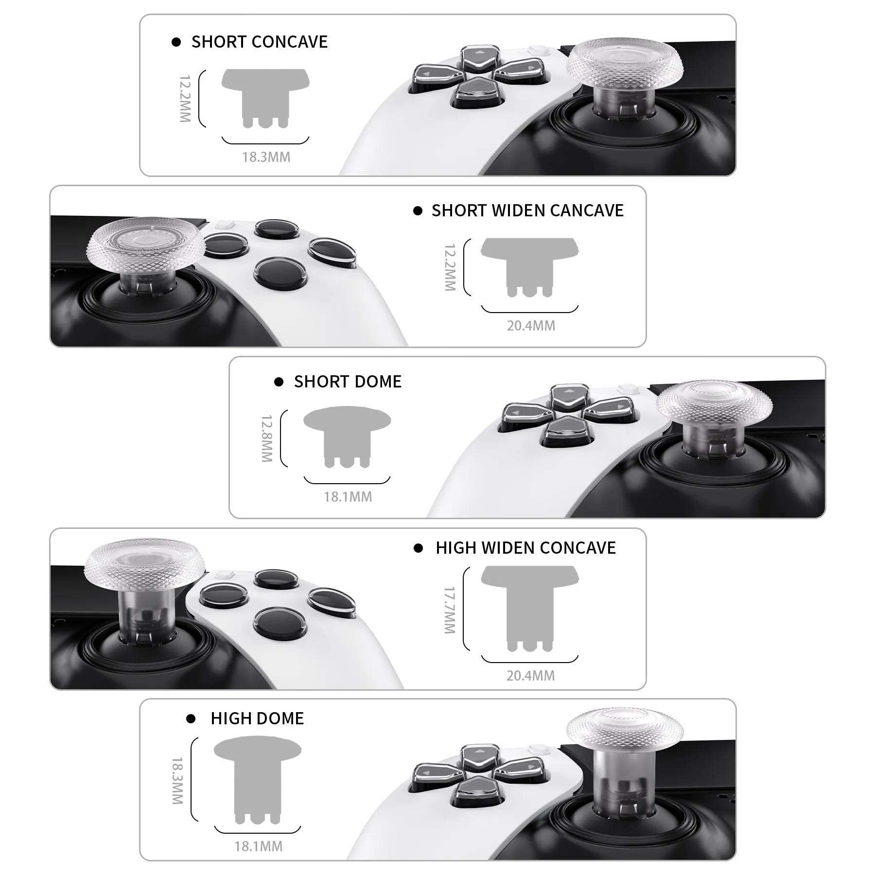 eXtremeRate ThumbsGear Interchangeable Thumbsticks for PS5 Edge Controller - Clear - XCKEGM003