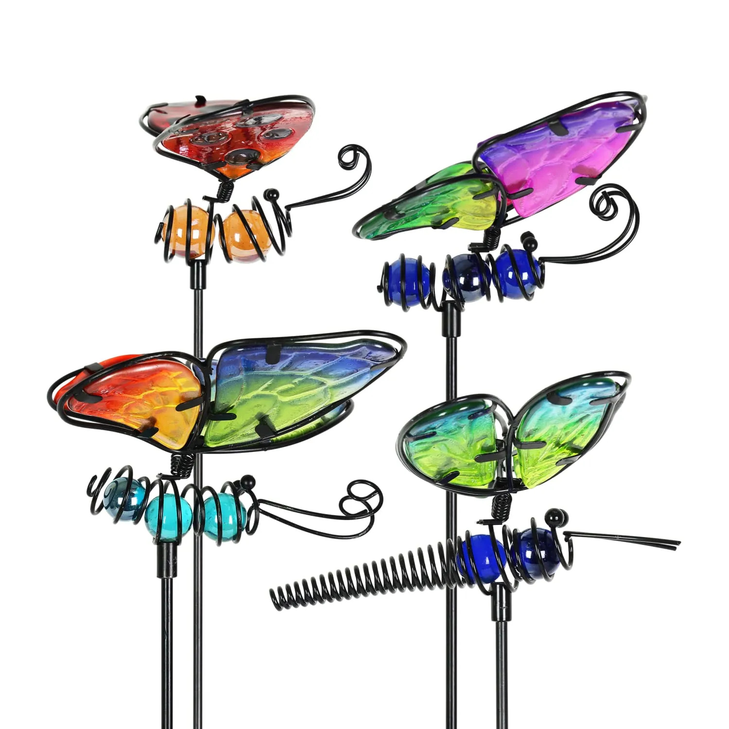 Glass and Metal WindyWings Insect Garden Stake Set of 4, 6 by 26 Inches