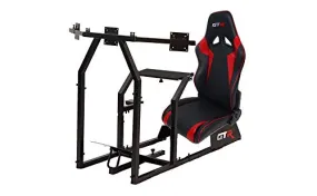 GTR Simulator GTAF-BLK-S105LBKRD - GTA-F Model (Black) Triple or Single Monitor Stand with Black/Red Adjustable Leatherette Seat, Racing Simulator Cockpit Gaming Chair Single Monitor Stand