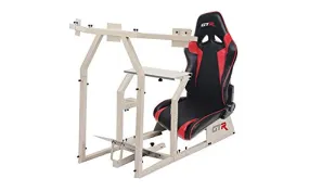 GTR Simulator GTAF-WHT-S105LBKRD - GTA-F Model (White) Triple or Single Monitor Stand with Black/Red Adjustable Leatherette Seat, Racing Simulator Cockpit Gaming Chair Single Monitor Stand