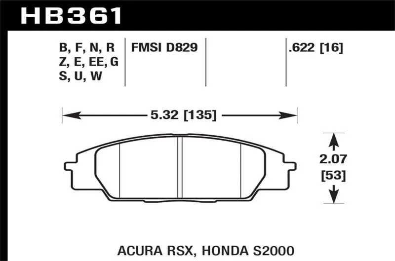 Hawk Performance DTC-60 Front Brake Pad Sets for 00-09 Honda S2000 | 02-06 Acura RSX Type S | 06-11 Honda Civic Si (hawkHB361G.622)