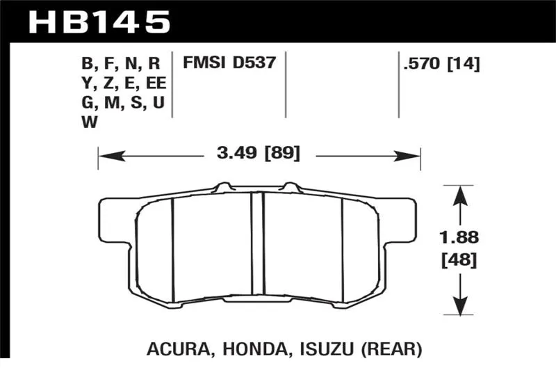HAWK PERFORMANCE DTC-60 Race Rear Brake Pad Sets for 2000-2009 Honda S2000 | 2002-2006 Acura RSX |  2002-2011 Honda Civic Si (hawkHB145G.570)