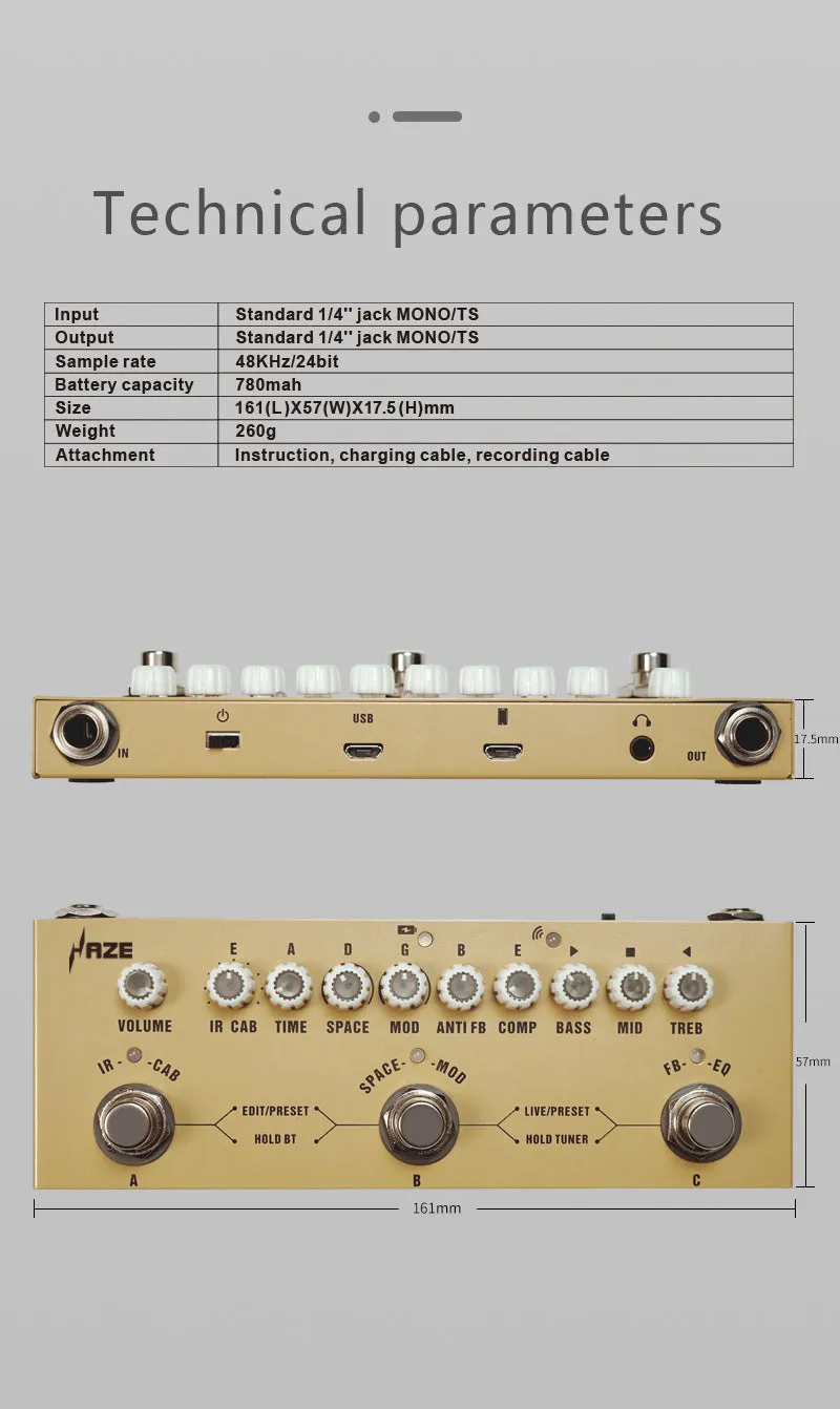 Haze Cube BABY AC Rechargeable Multi Effects Pedal for Acoustic Guitar Recording Audio Interface Function Cuvave Pedal