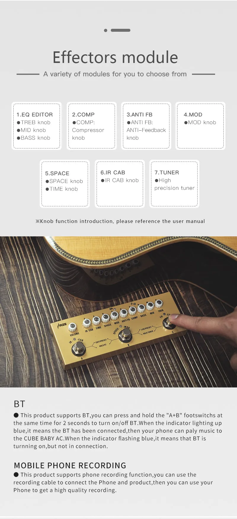 Haze Cube BABY AC Rechargeable Multi Effects Pedal for Acoustic Guitar Recording Audio Interface Function Cuvave Pedal