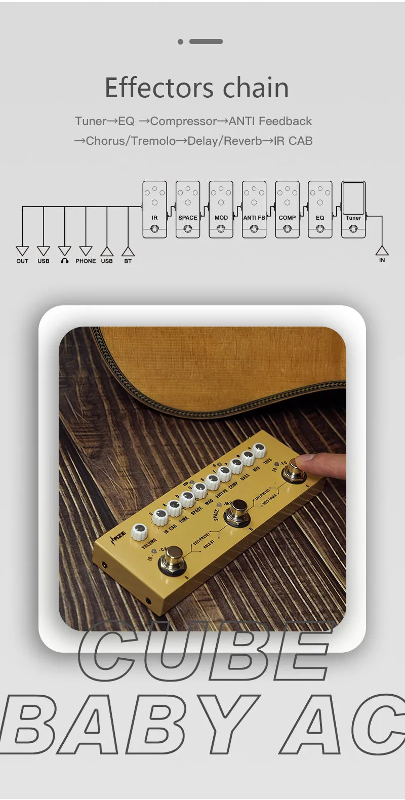 Haze Cube BABY AC Rechargeable Multi Effects Pedal for Acoustic Guitar Recording Audio Interface Function Cuvave Pedal