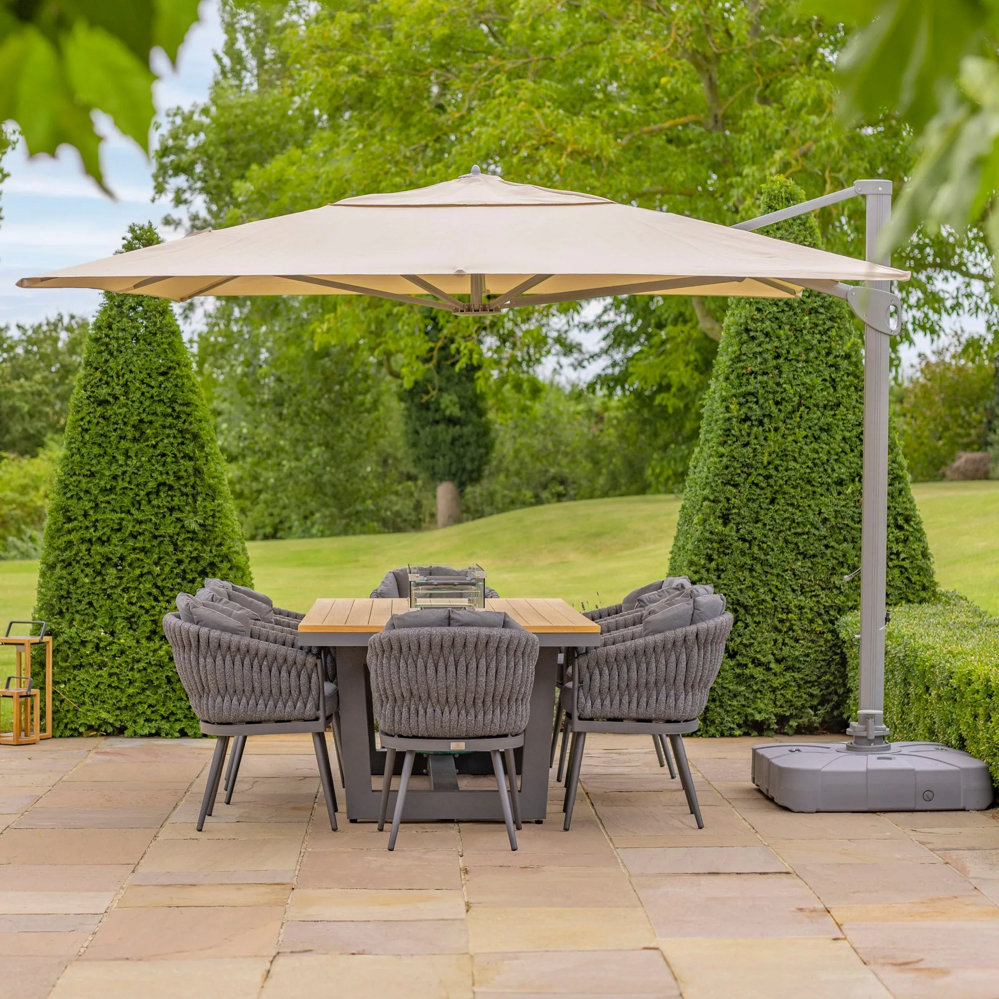 Pallas 4m x 3m Rectangular Cantilever Parasol with LED Lighting in Beige