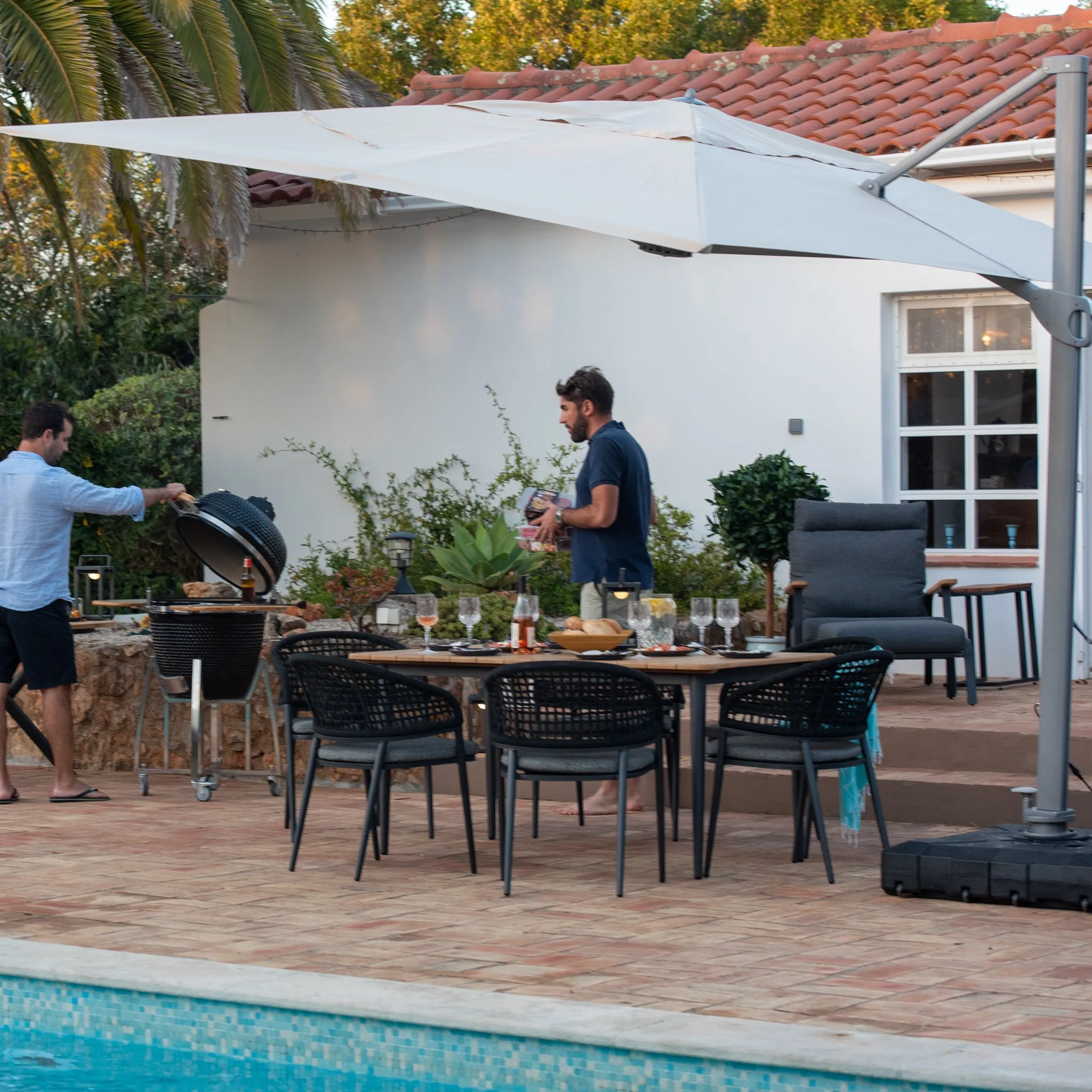 Pallas 4m x 3m Rectangular Cantilever Parasol with LED Lighting in Beige