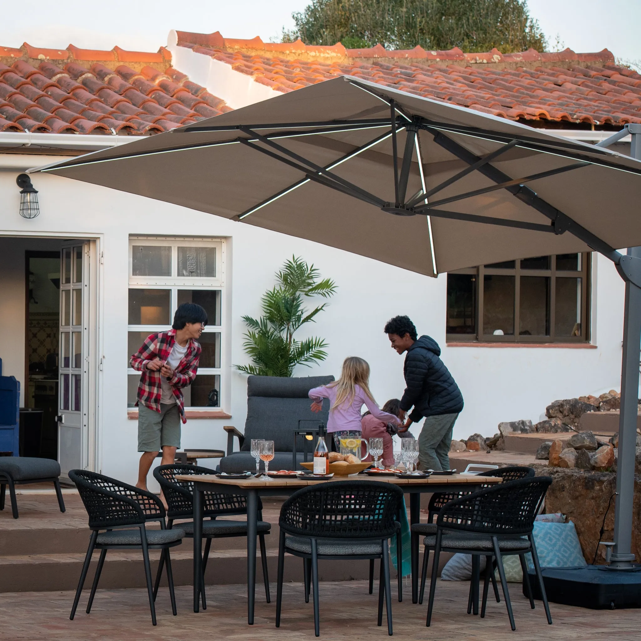 Pallas 4m x 3m Rectangular Cantilever Parasol with LED Lighting in Beige
