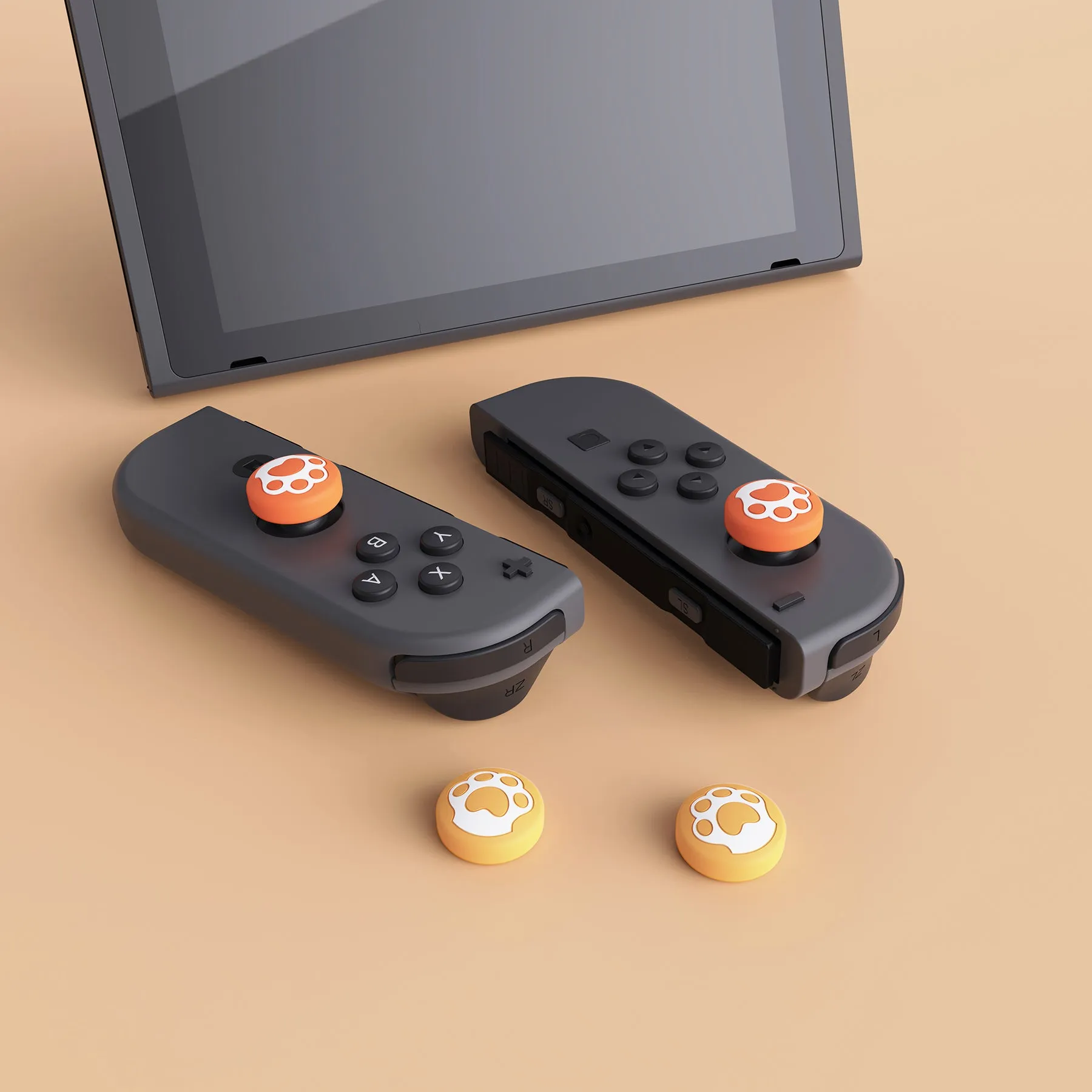 PlayVital Cat Paw Cute Switch Thumb Grip Caps, Caution Yellow & Orange Joystick Caps for NS Switch Lite, Silicone Analog Cover Thumbstick Grips for Joycon of Switch OLED - NJM1127