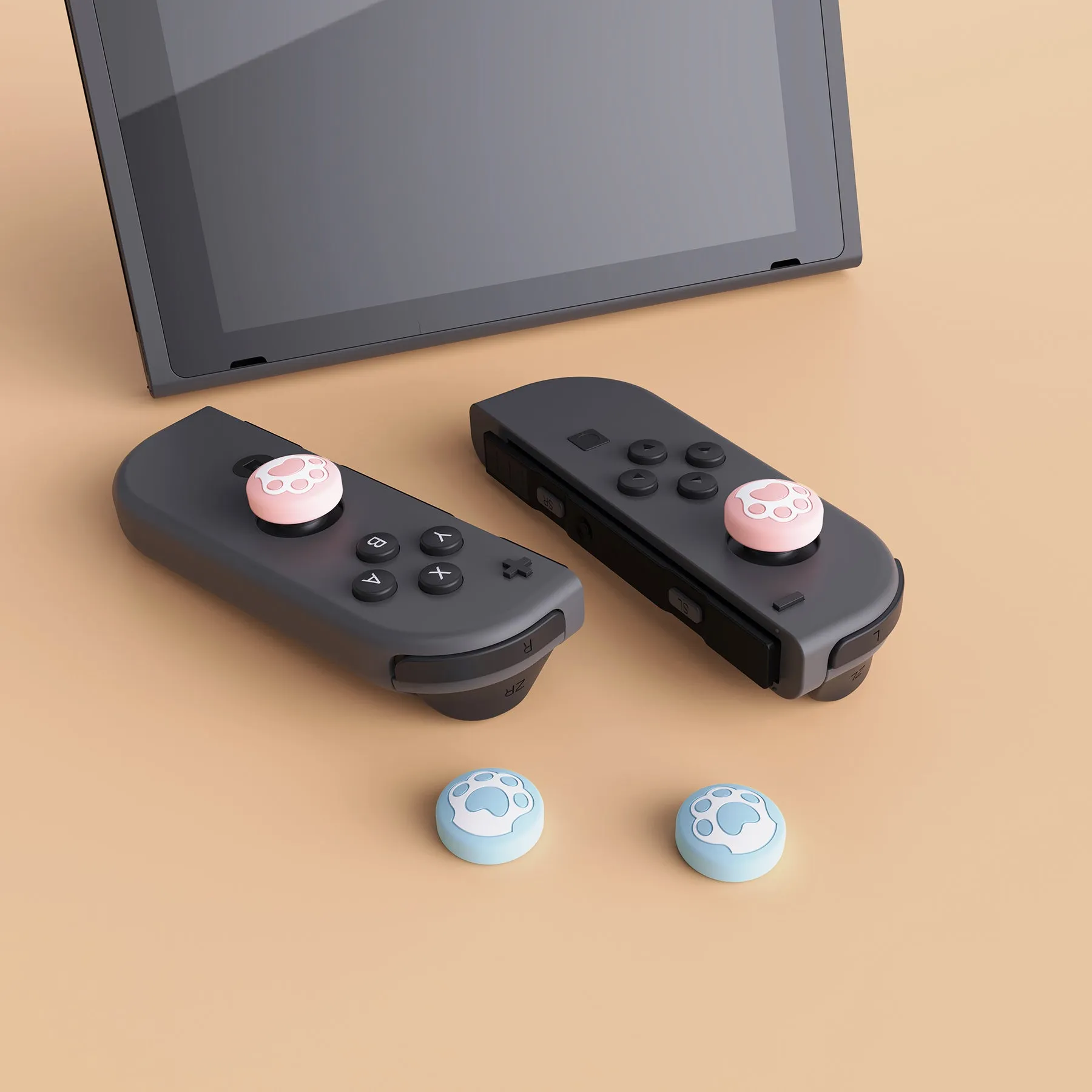PlayVital Cat Paw Cute Switch Thumb Grip Caps, Heaven Blue & Pale Red Joystick Caps for NS Switch Lite, Silicone Analog Cover Thumbstick Grips for Joycon of Switch OLED - NJM1126