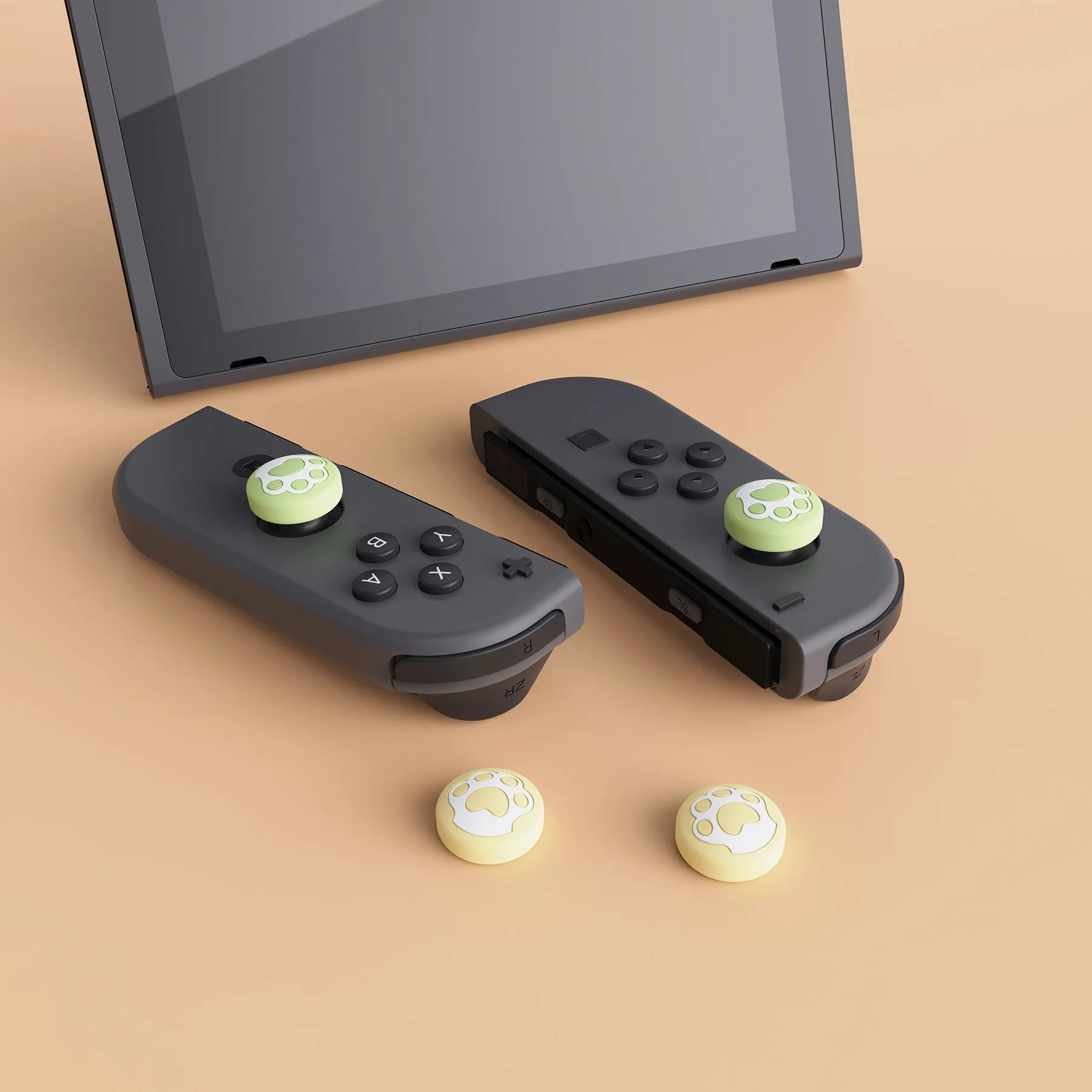 PlayVital Cat Paw Cute Switch Thumb Grip Caps, Matcha Green & Cream Yellow Joystick Caps for NS Switch Lite, Silicone Analog Cover Thumbstick Grips for Joycon of Switch OLED - NJM1128