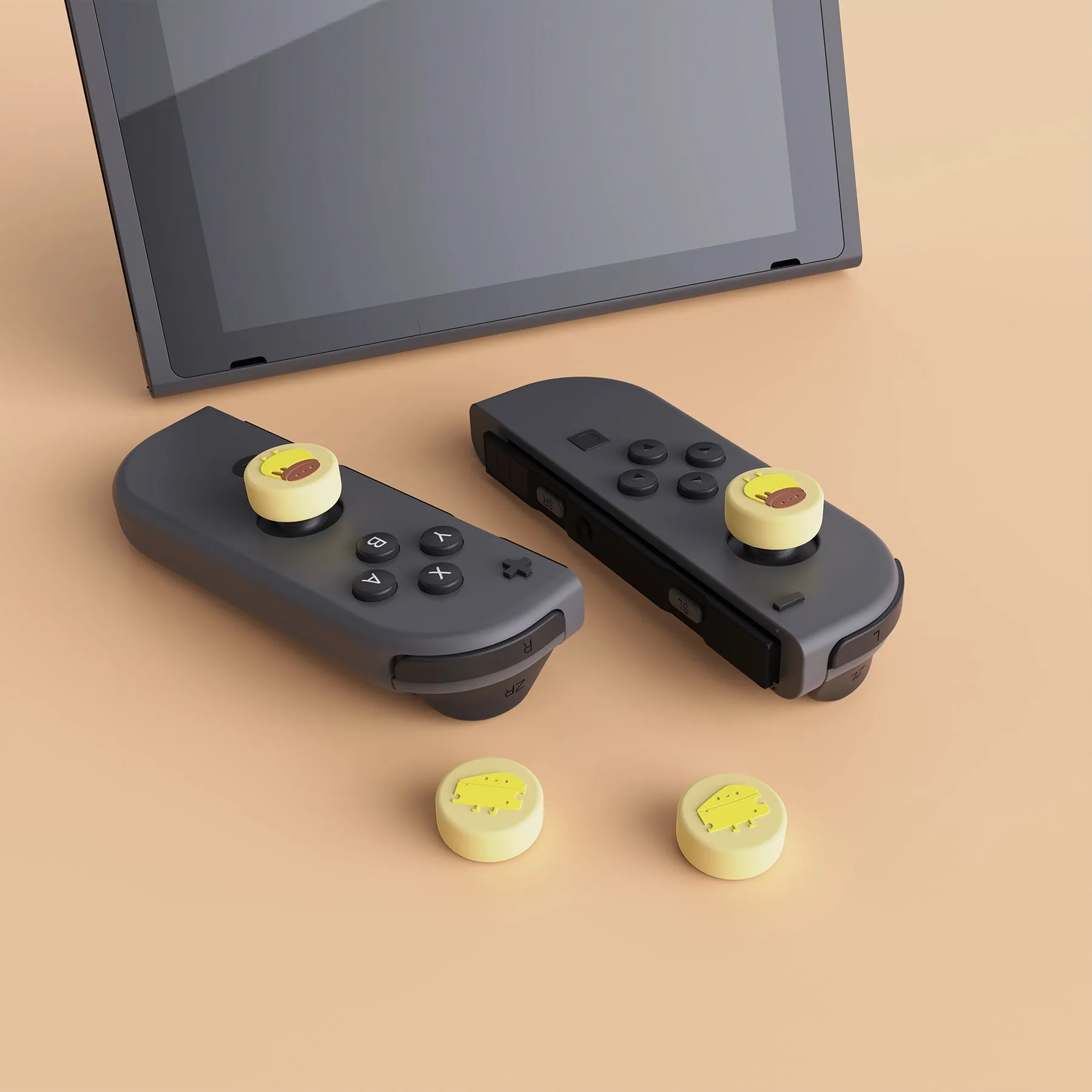 PlayVital Cheese & Pudding Cute Switch Thumb Grip Caps, Cream Yellow Joystick Caps for NS Switch Lite, Silicone Analog Cover Thumbstick Grips for Joycon of Switch OLED - NJM1101