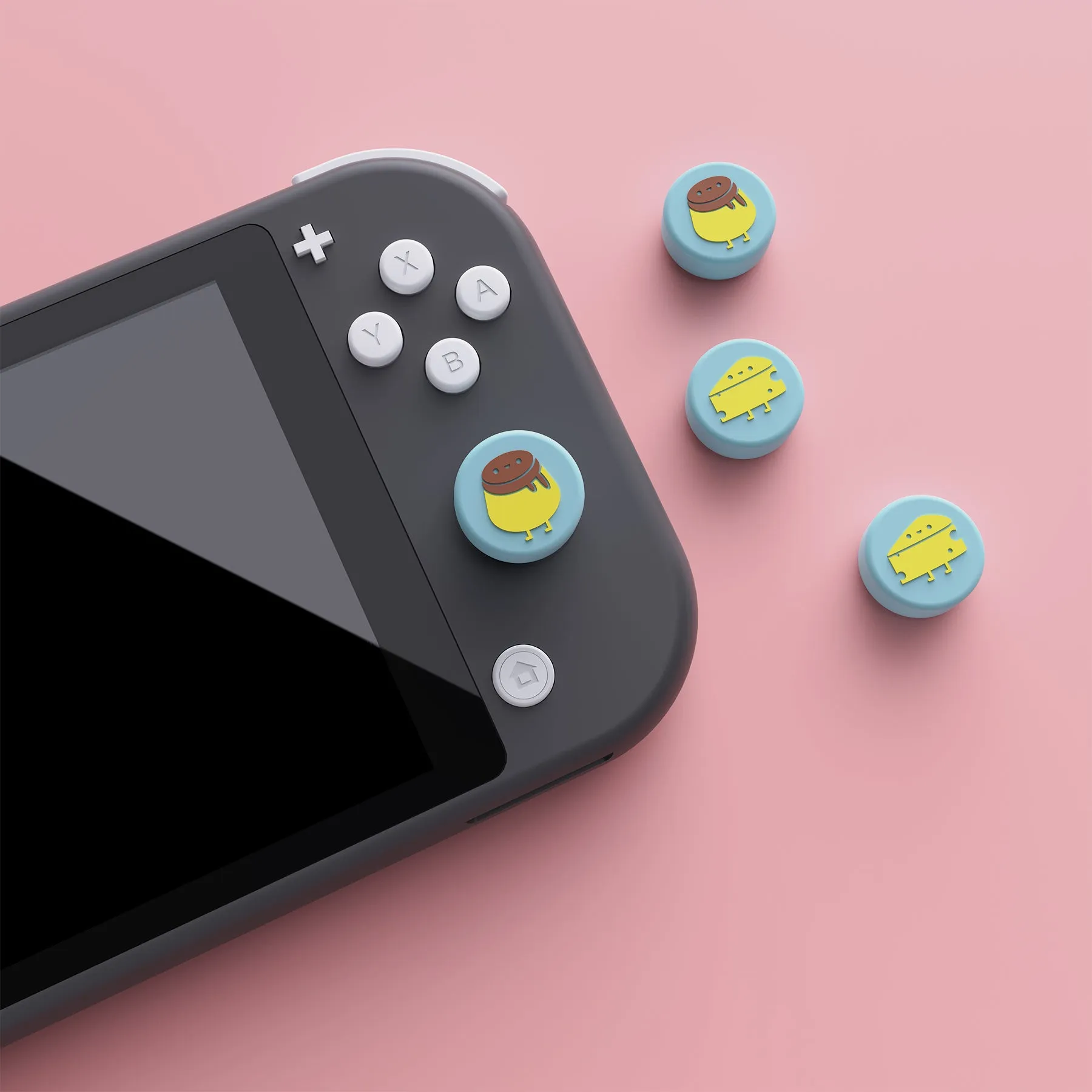 PlayVital Cheese & Pudding Cute Switch Thumb Grip Caps, Heaven Blue Joystick Caps for Nintendo Switch Lite, Silicone Analog Cover Thumbstick Grips for Joycon of Switch OLED - NJM1096