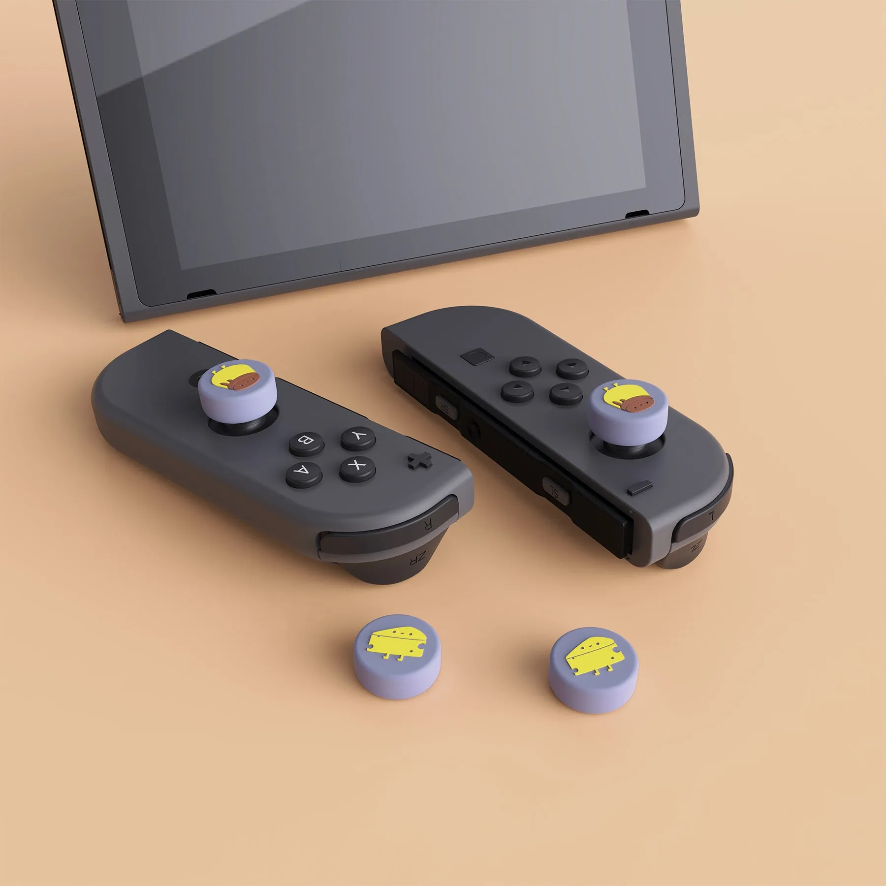 PlayVital Cheese & Pudding Cute Switch Thumb Grip Caps, Light Violet Joystick Caps for Nintendo Switch Lite, Silicone Analog Cover Thumbstick Grips for Joycon of Switch OLED - NJM1099
