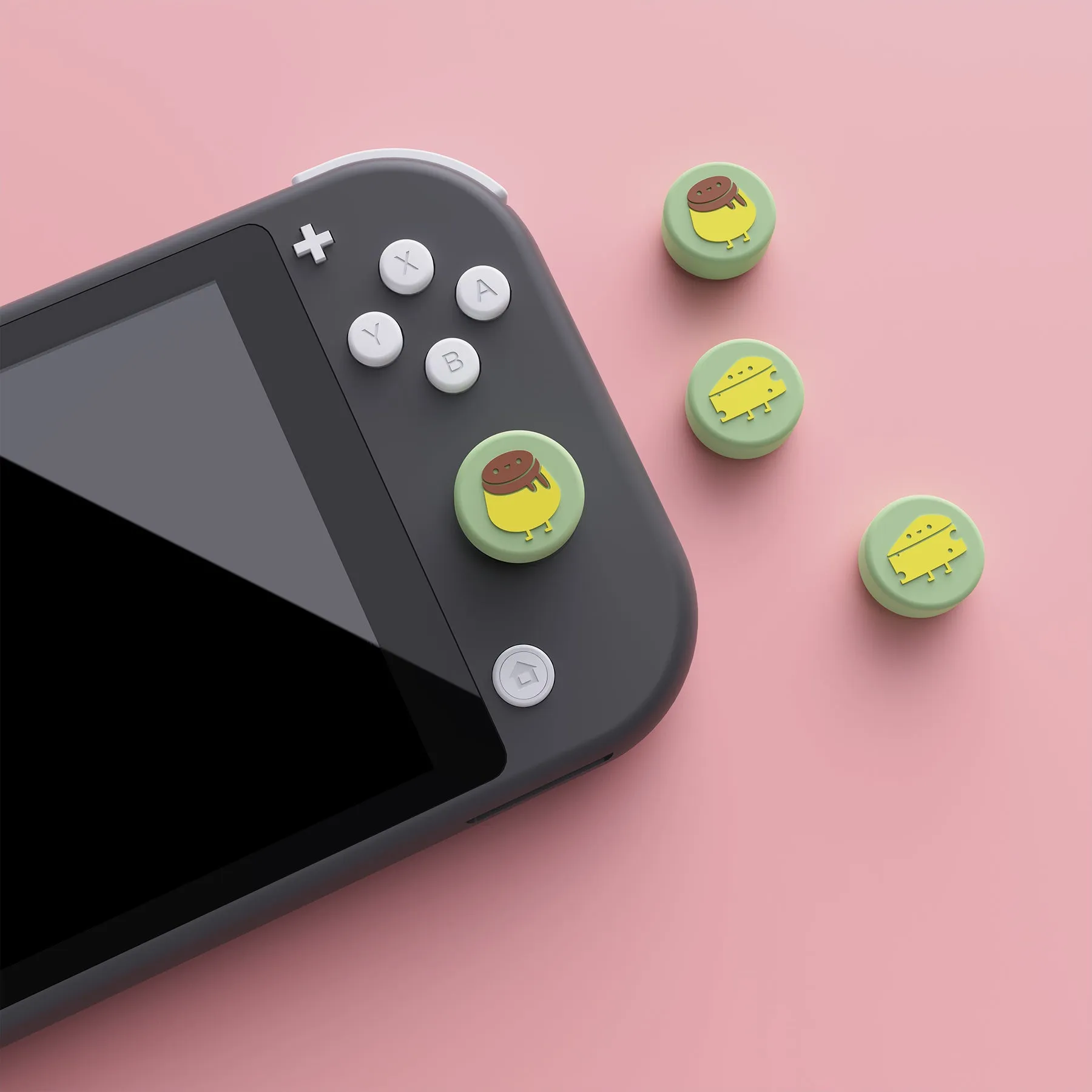 PlayVital Cheese & Pudding Cute Switch Thumb Grip Caps, Matcha Green Joystick Caps for NS Switch Lite, Silicone Analog Cover Thumbstick Grips for Joycon of Switch OLED - NJM1102