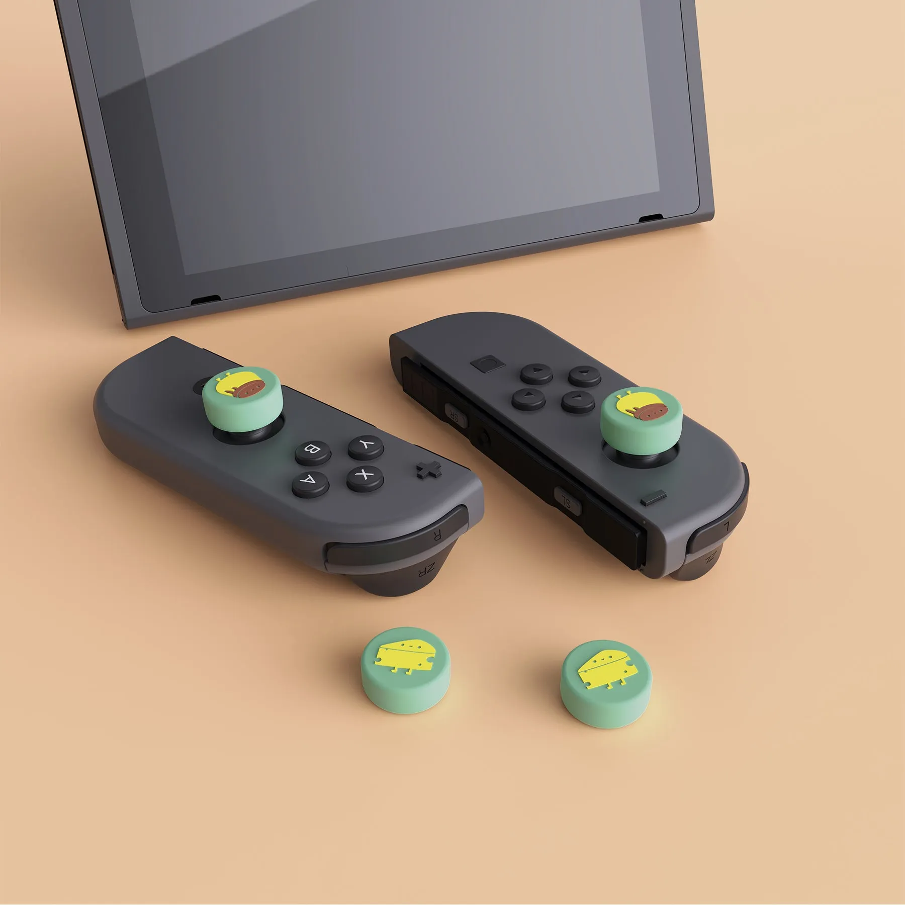 PlayVital Cheese & Pudding Cute Switch Thumb Grip Caps, Seafoam Green Joystick Caps for Nintendo Switch Lite, Silicone Analog Cover Thumbstick Grips for Joycon of Switch OLED - NJM1097