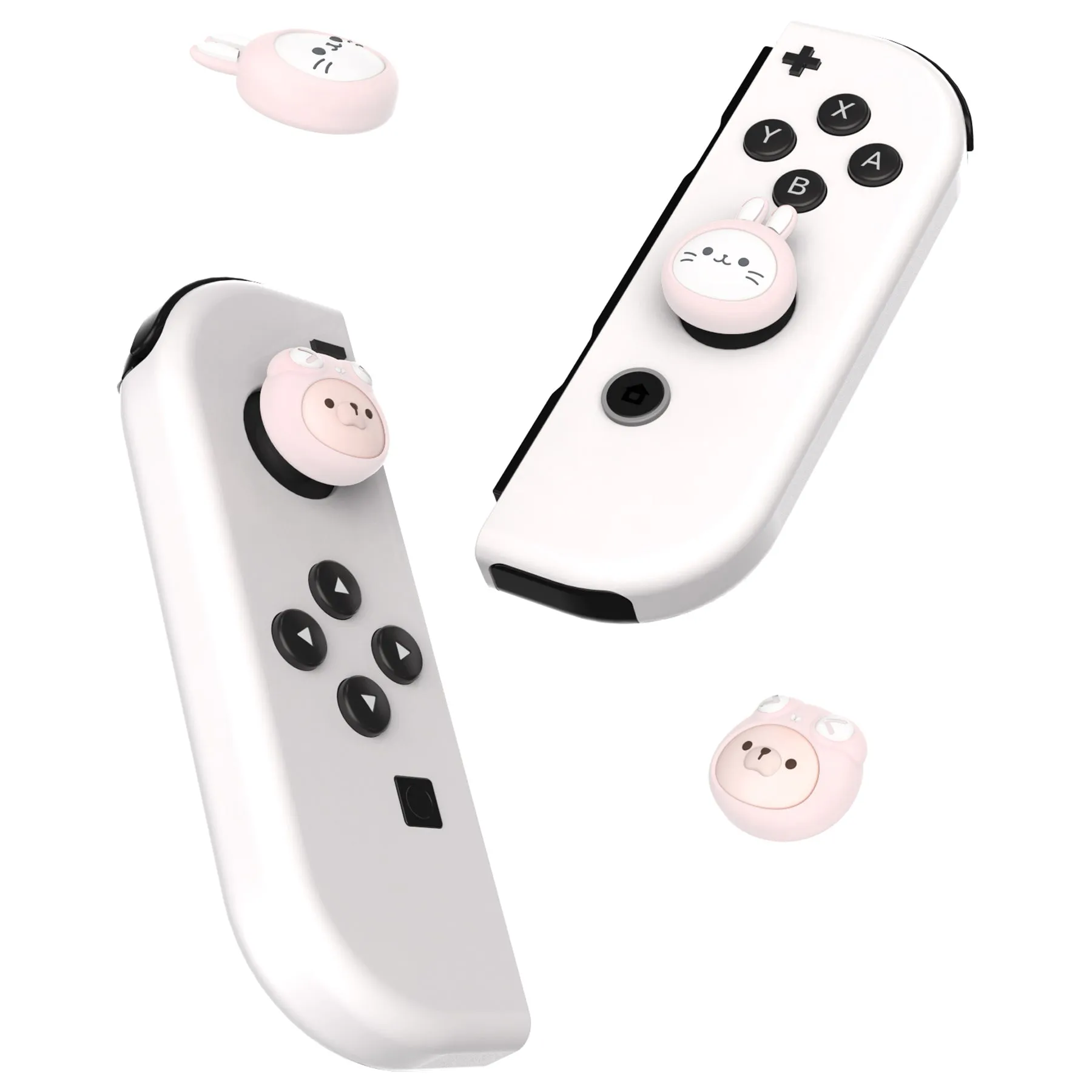 PlayVital Cosplaying Kitten & Puppy Switch Thumb Grip Caps, Joystick Caps for NS Switch Lite, Silicone Analog Cover Thumbstick Grips for Joycon of Switch OLED - Millennial Pink - NJM1173