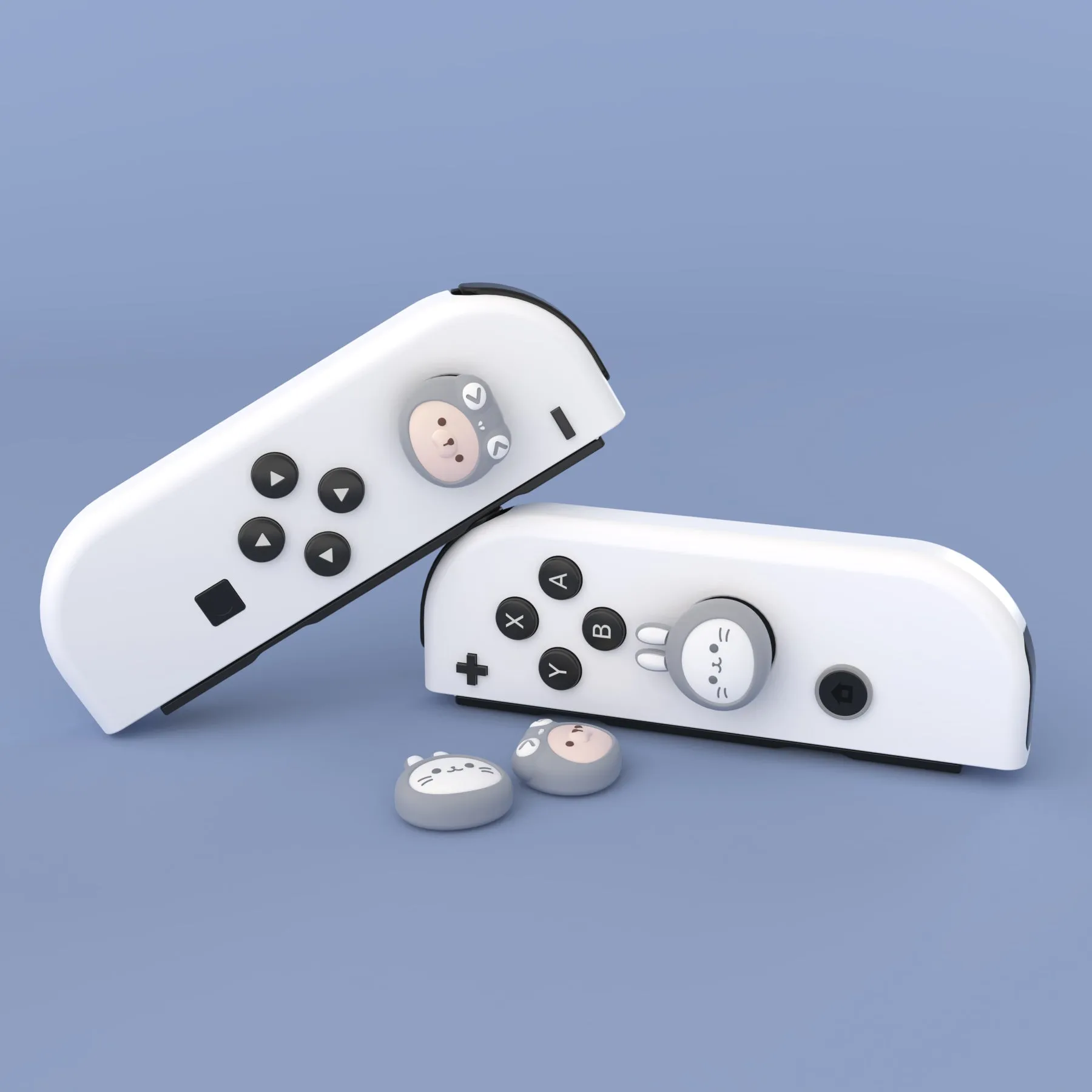PlayVital  Cosplaying Kitten & Puppy Switch Thumb Grip Caps, Joystick Caps for NS Switch Lite, Silicone Analog Cover Thumbstick Grips for Switch OLED Joycon - Light Gray - NJM1174