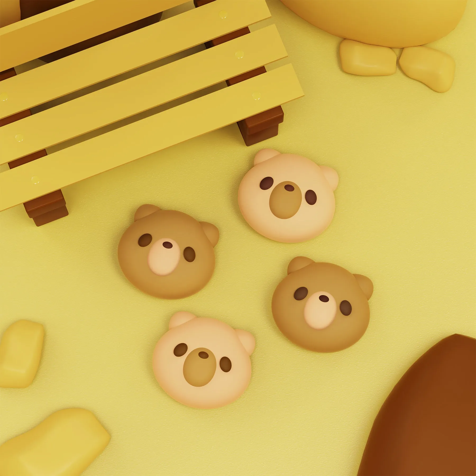 PlayVital Cozy Bear Switch Thumb Grip Caps, Joystick Caps for NS Switch Lite, Silicone Analog Cover Thumbstick Grips for Joycon of Switch OLED - NJM1196