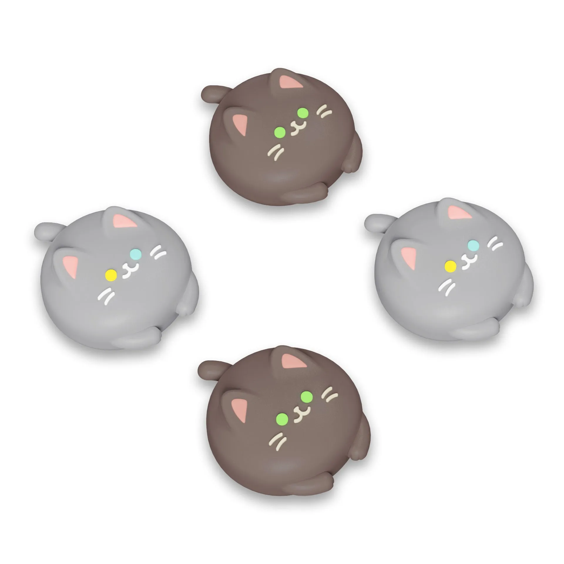 PlayVital Cutie Kitty Switch Joystick Caps, Switch Lite Thumbstick Caps, Silicone Analog Cover for Joycon Switch OLED, Thumb Grip Rocker Caps for Nintendo Switch & Switch Lite - Fleeting Gray & Dark Brown - NJM1182