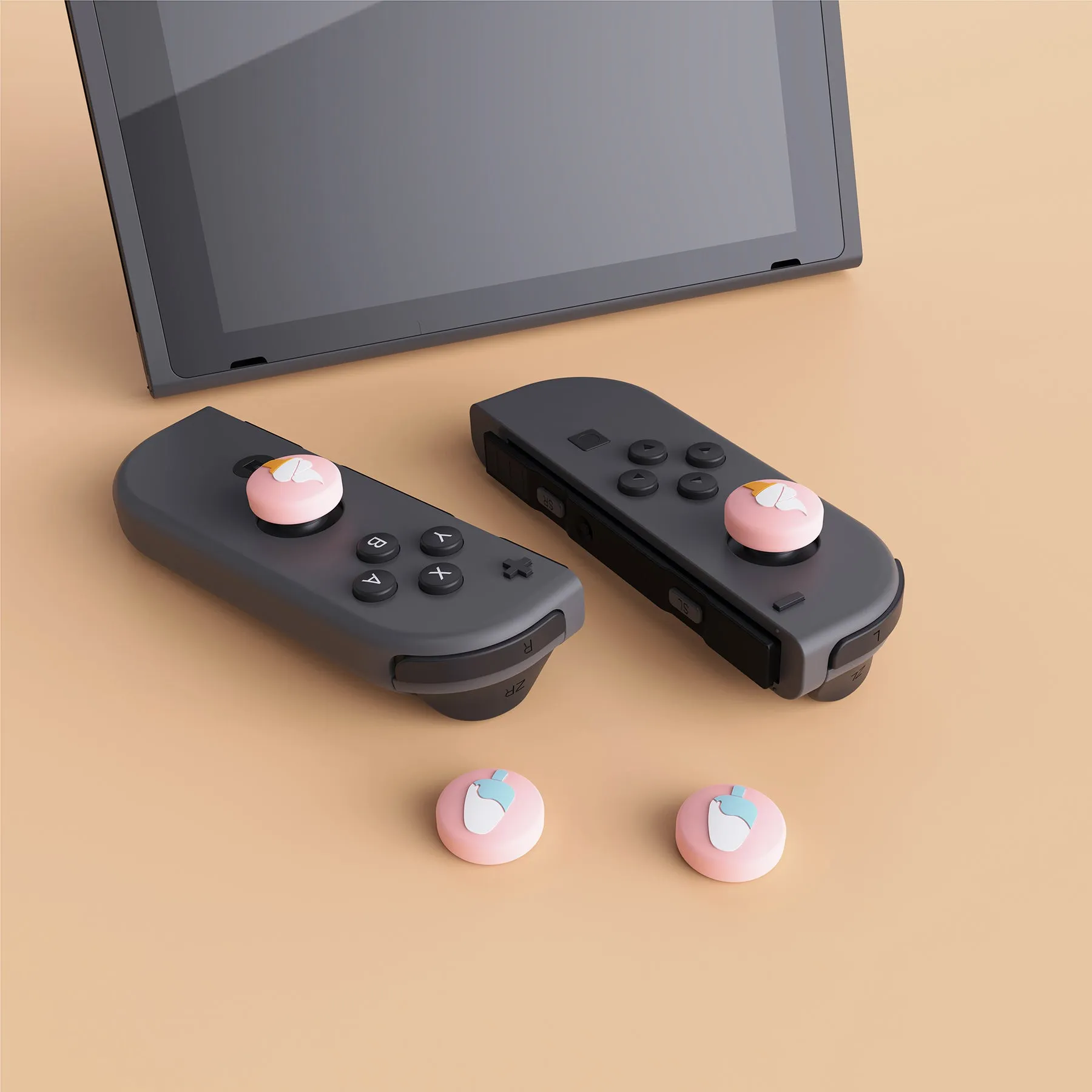 PlayVital Ice Cream Cute Switch Thumb Grip Caps, Pale Red Joystick Caps for NS Switch Lite, Silicone Analog Cover Thumbstick Grips for Joycon of Switch OLED - NJM1104