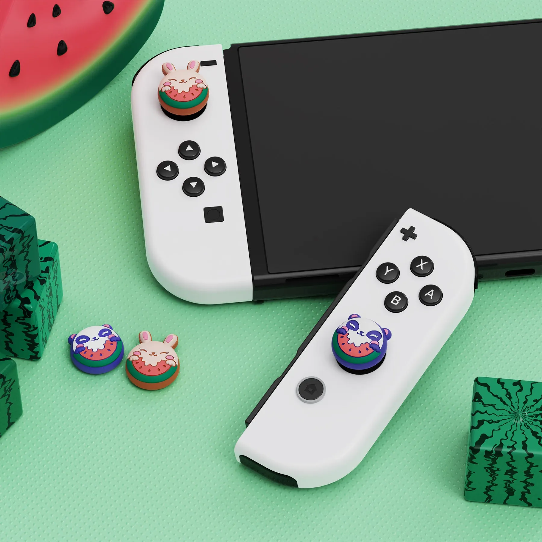 PlayVital Joystick Caps for Nintendo Switch, Thumbstick Caps for Switch Lite, Analog Cover for Joycon of Switch OLED, Thumb Grip Caps for Switch & Switch Lite & Switch OLED - Melon Sweeties Duo - NJM1197