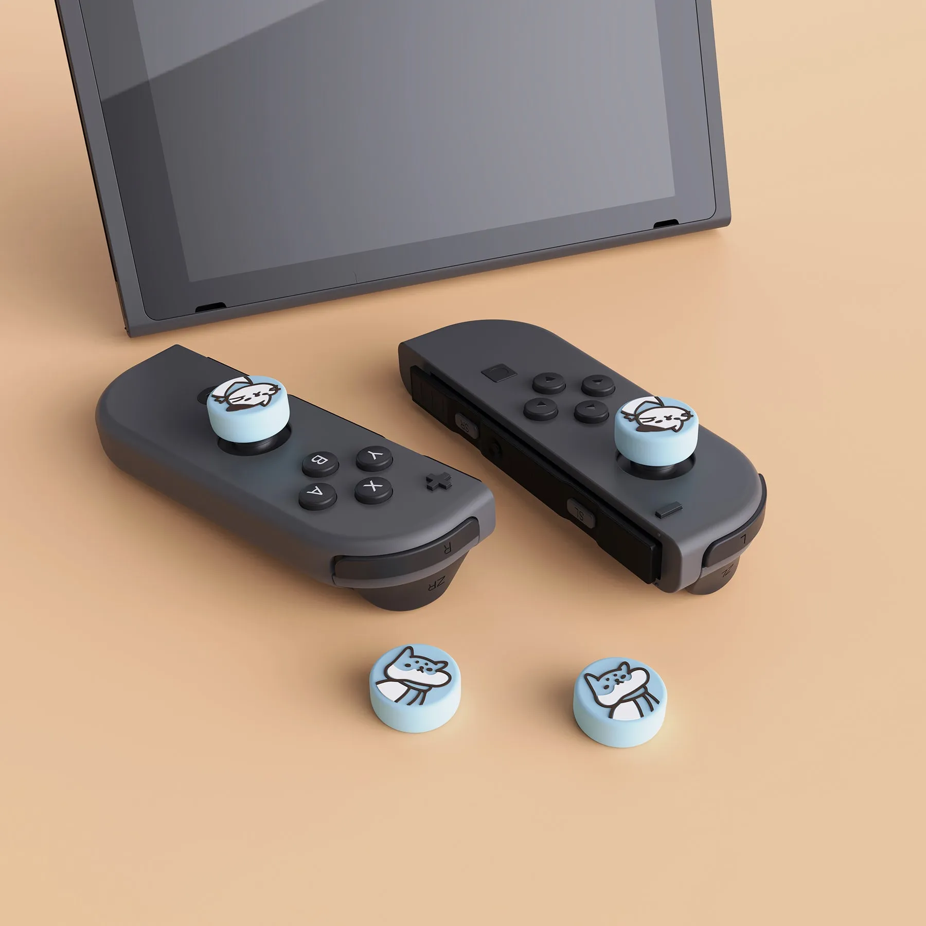 PlayVital Kitten & Doggie Cute Switch Thumb Grip Caps, Heaven Blue Joystick Caps for NS Switch Lite, Silicone Analog Cover Thumbstick Grips for Joycon of Switch OLED - NJM1110