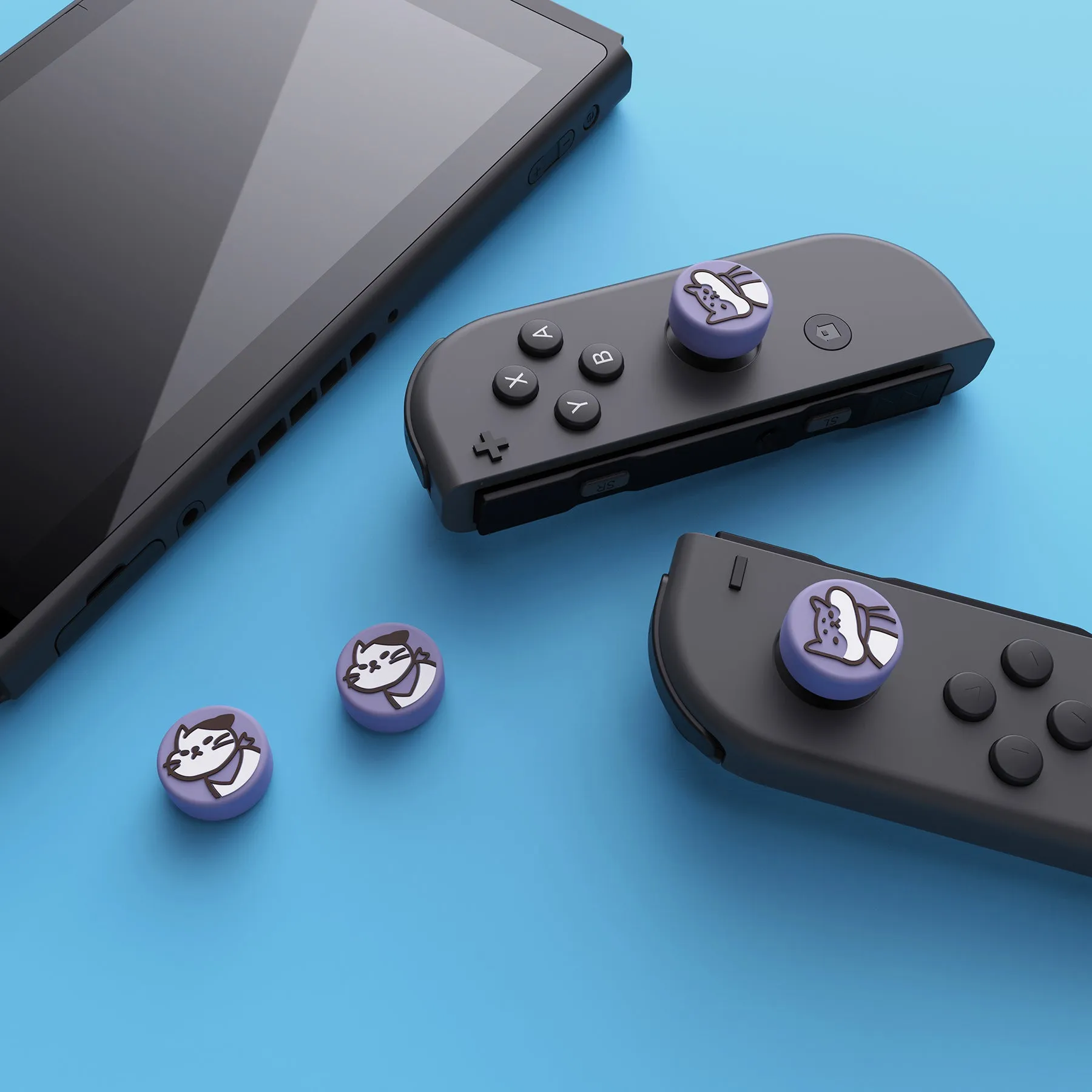 PlayVital Kitten & Doggie Cute Switch Thumb Grip Caps, Light Violet Joystick Caps for NS Switch Lite, Silicone Analog Cover Thumbstick Grips for Joycon of Switch OLED - NJM1113