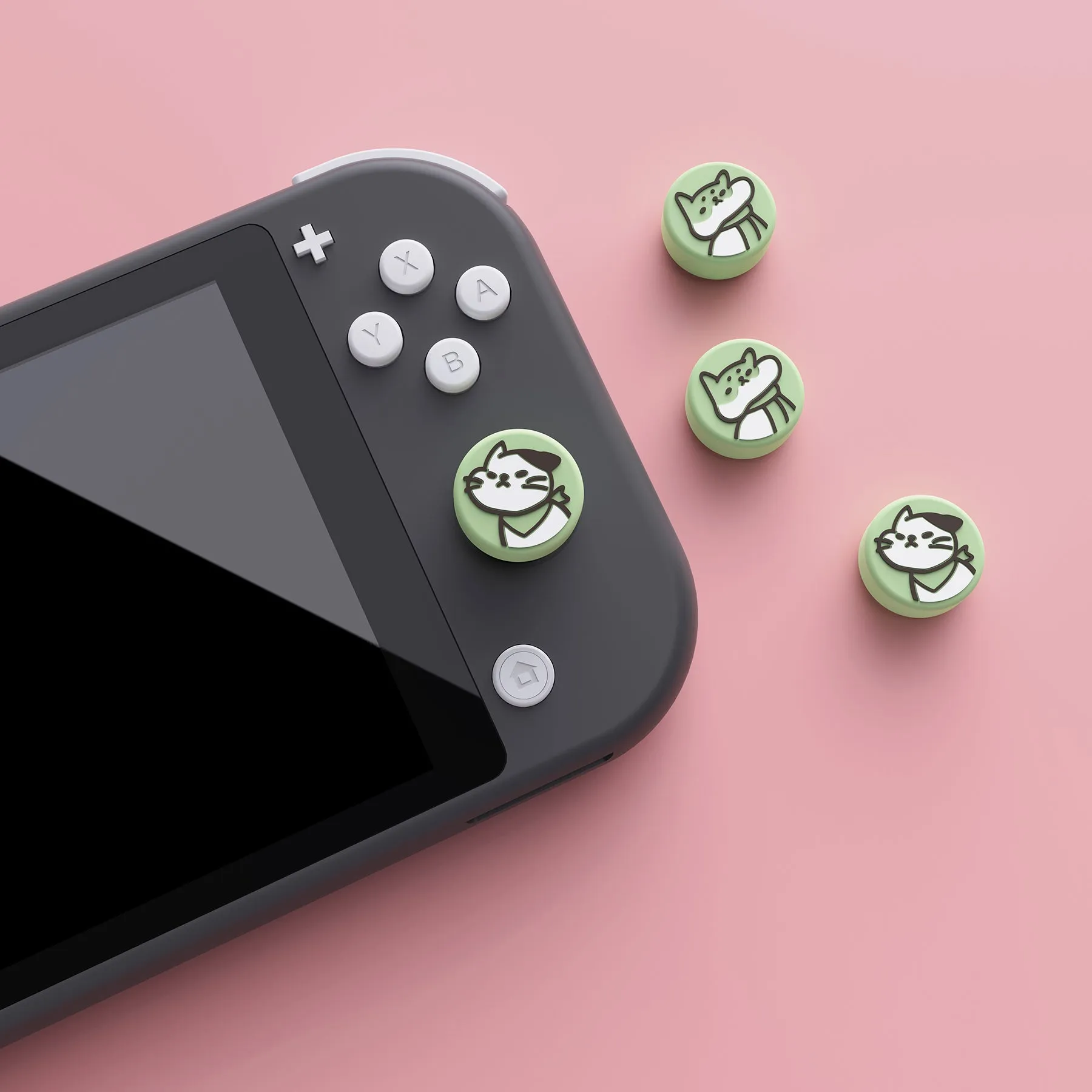 PlayVital Kitten & Doggie Cute Switch Thumb Grip Caps, Matcha Green Joystick Caps for NS Switch Lite, Silicone Analog Cover Thumbstick Grips for Joycon of Switch OLED - NJM1116