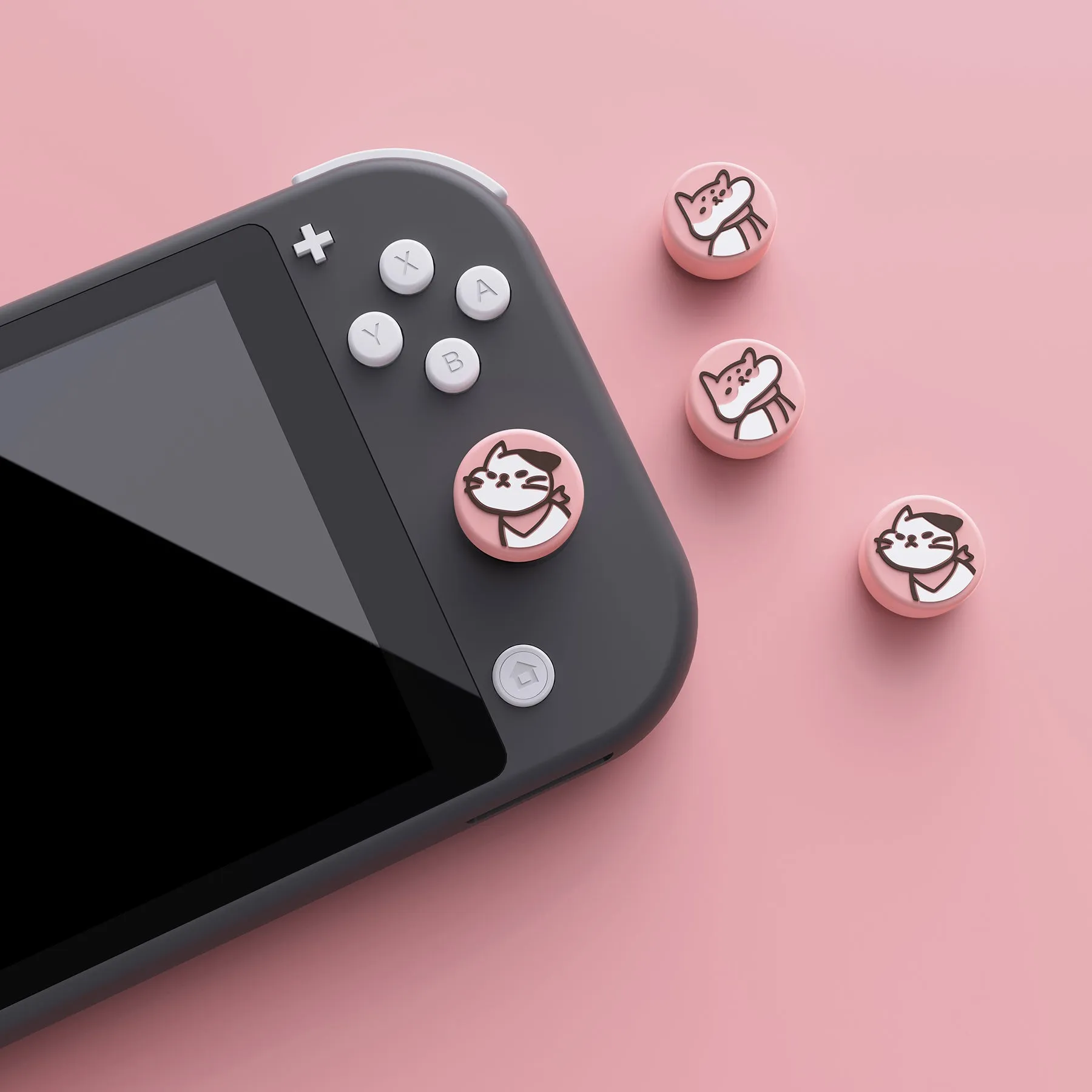 PlayVital Kitten & Doggie Cute Switch Thumb Grip Caps, Pale Red Joystick Caps for NS Switch Lite, Silicone Analog Cover Thumbstick Grips for Joycon of Switch OLED - NJM1112