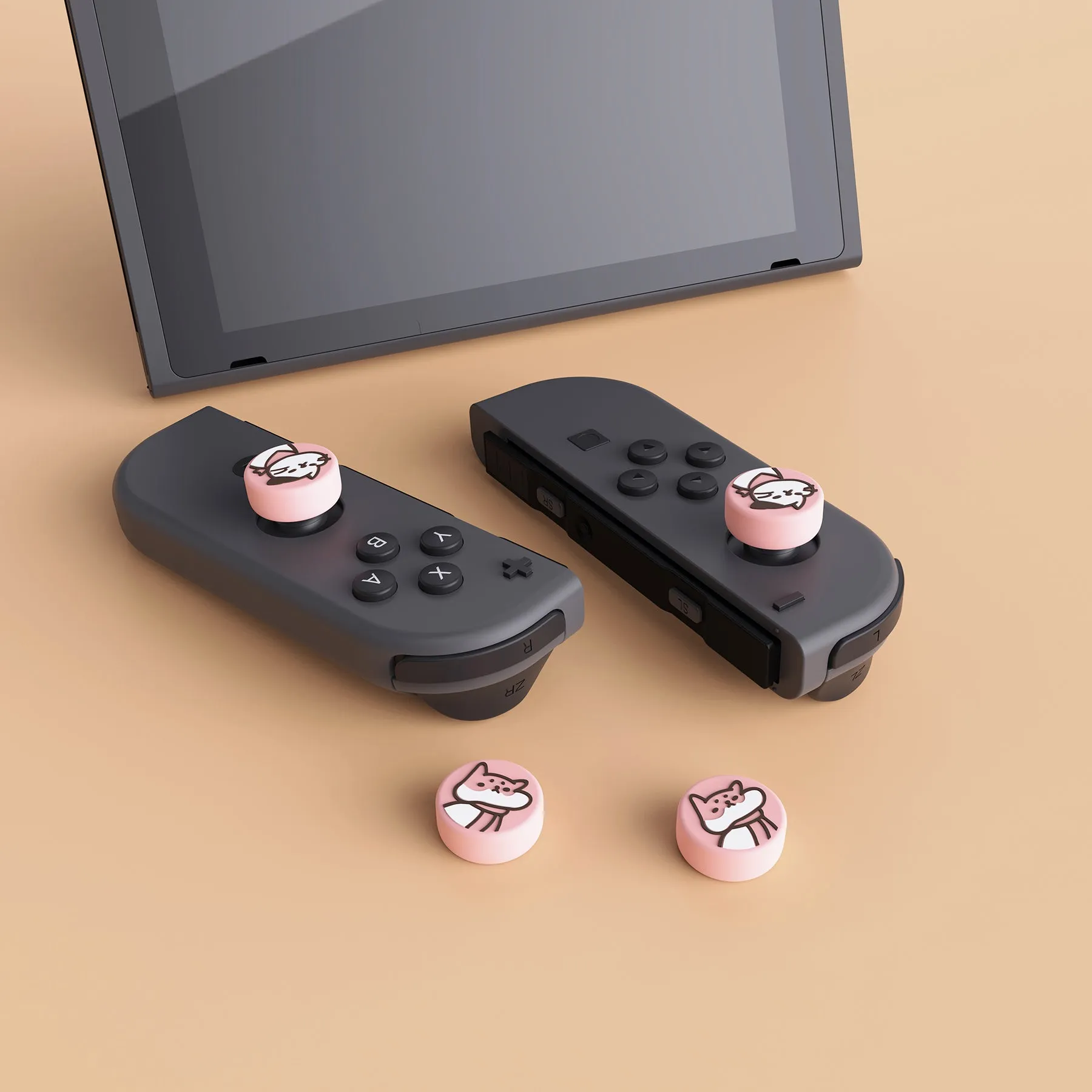 PlayVital Kitten & Doggie Cute Switch Thumb Grip Caps, Pale Red Joystick Caps for NS Switch Lite, Silicone Analog Cover Thumbstick Grips for Joycon of Switch OLED - NJM1112